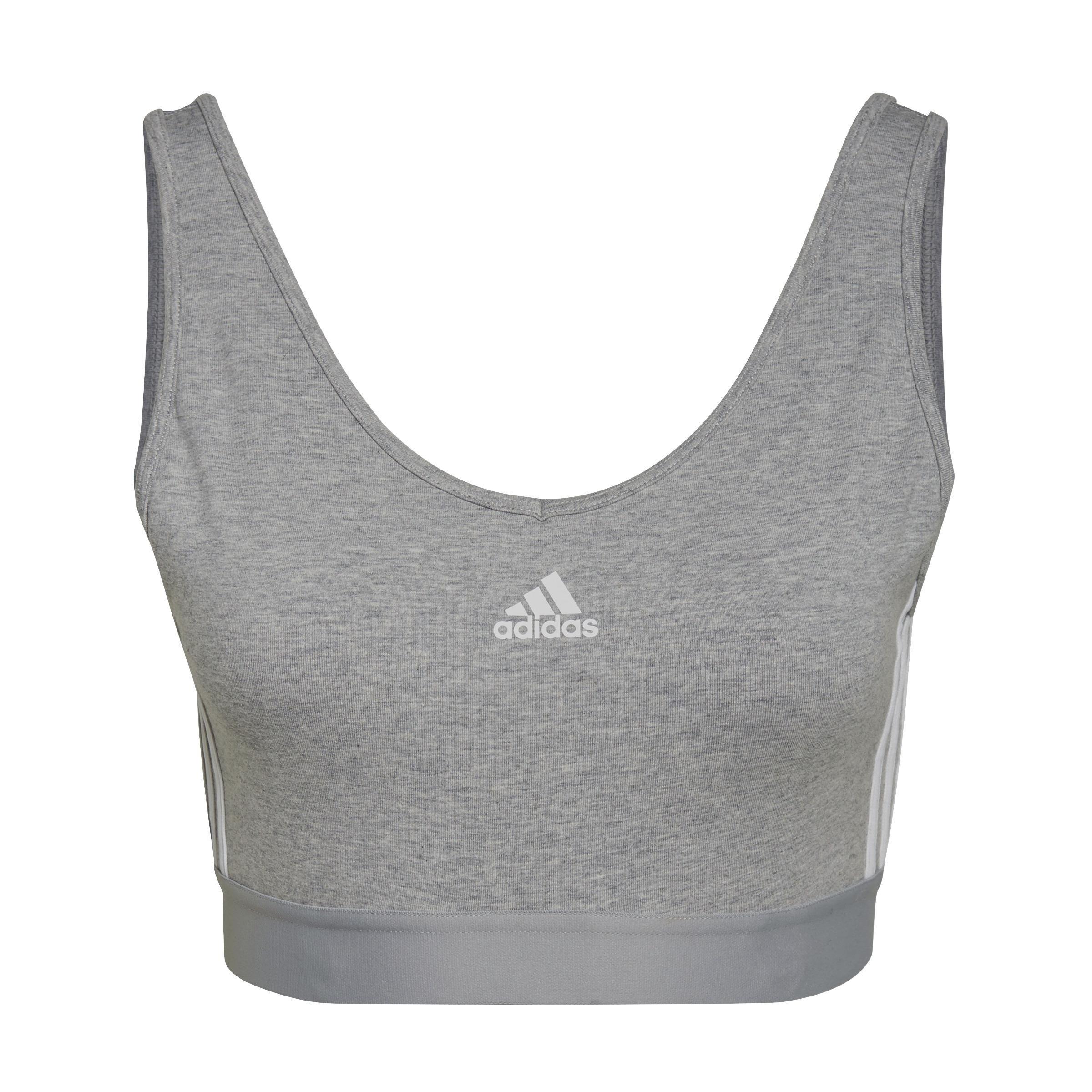 Essentials 3-Stripes Crop Top With Removable Pads, Grey, A901_ONE, medium