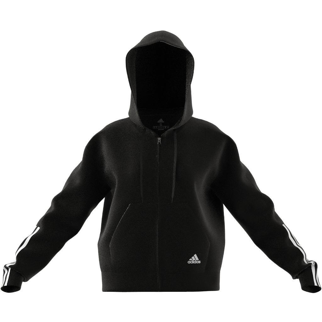 Essentials Loose-Cut 3-Stripes Full-Zip Hoodie, Black, A901_ONE, large image number 0