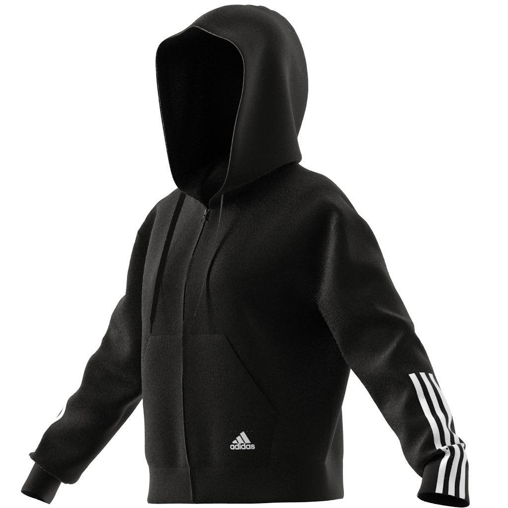 Essentials Loose-Cut 3-Stripes Full-Zip Hoodie, Black, A901_ONE, large image number 1