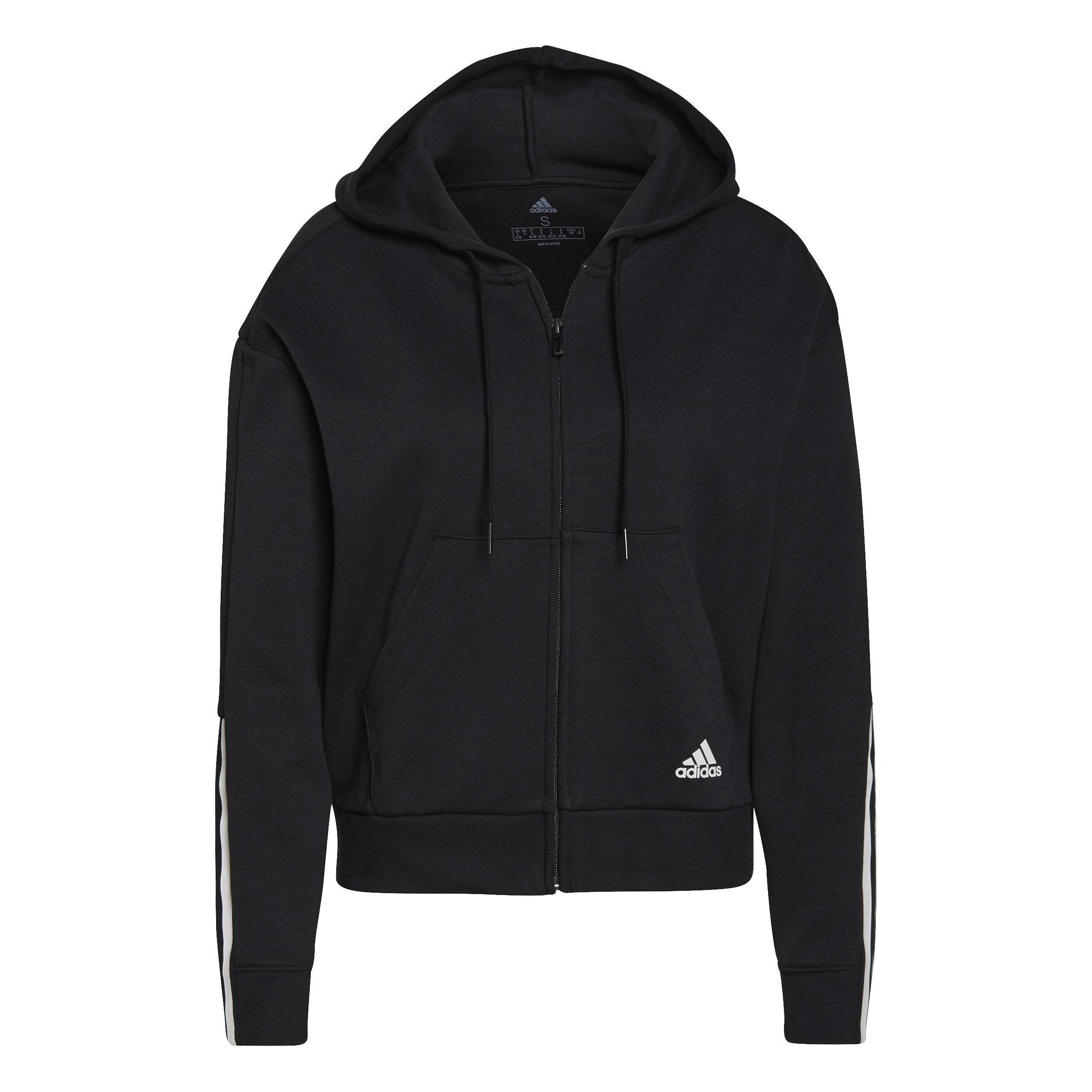 Essentials Loose-Cut 3-Stripes Full-Zip Hoodie, Black, A901_ONE, large image number 2