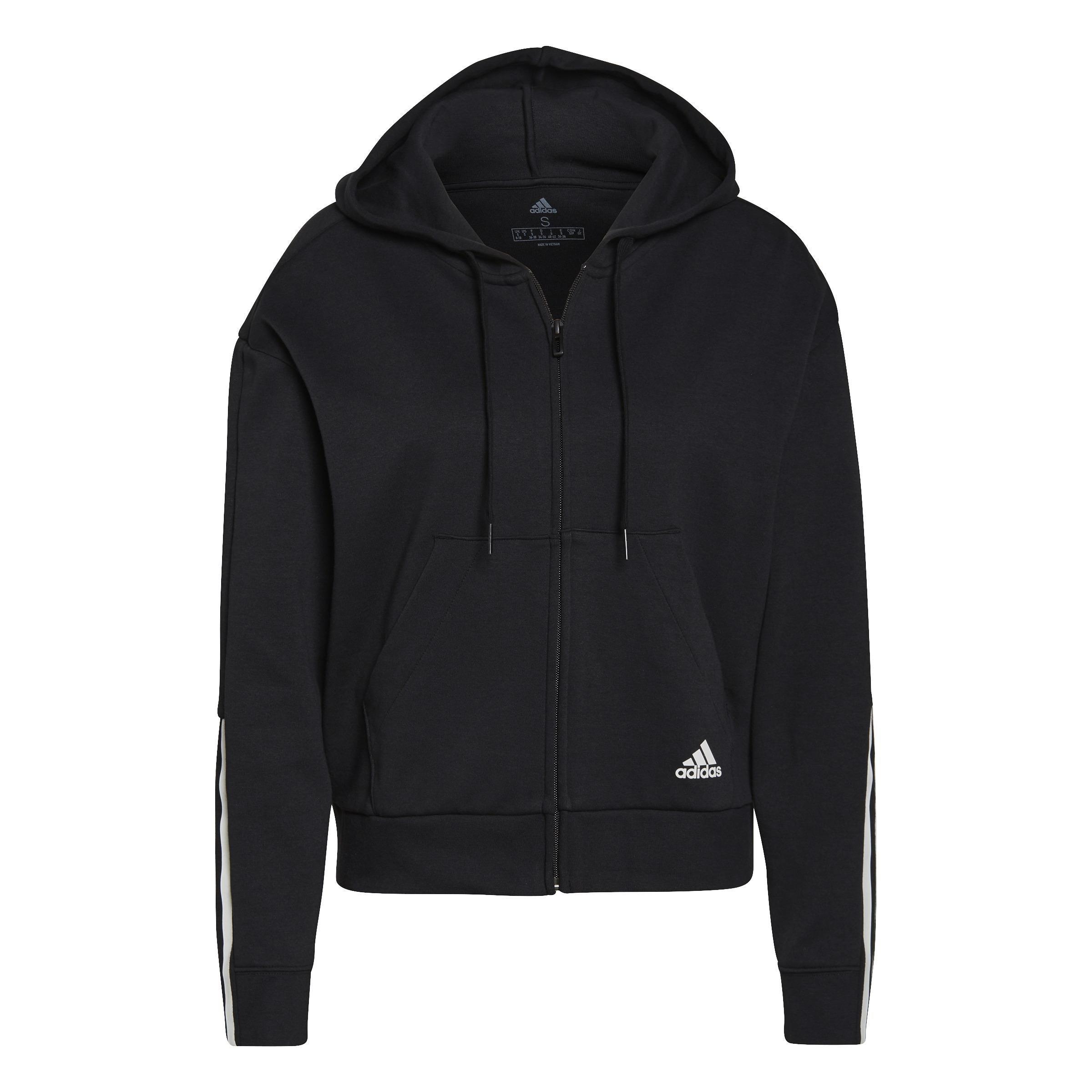 Essentials Loose-Cut 3-Stripes Full-Zip Hoodie, Black, A901_ONE, large image number 3