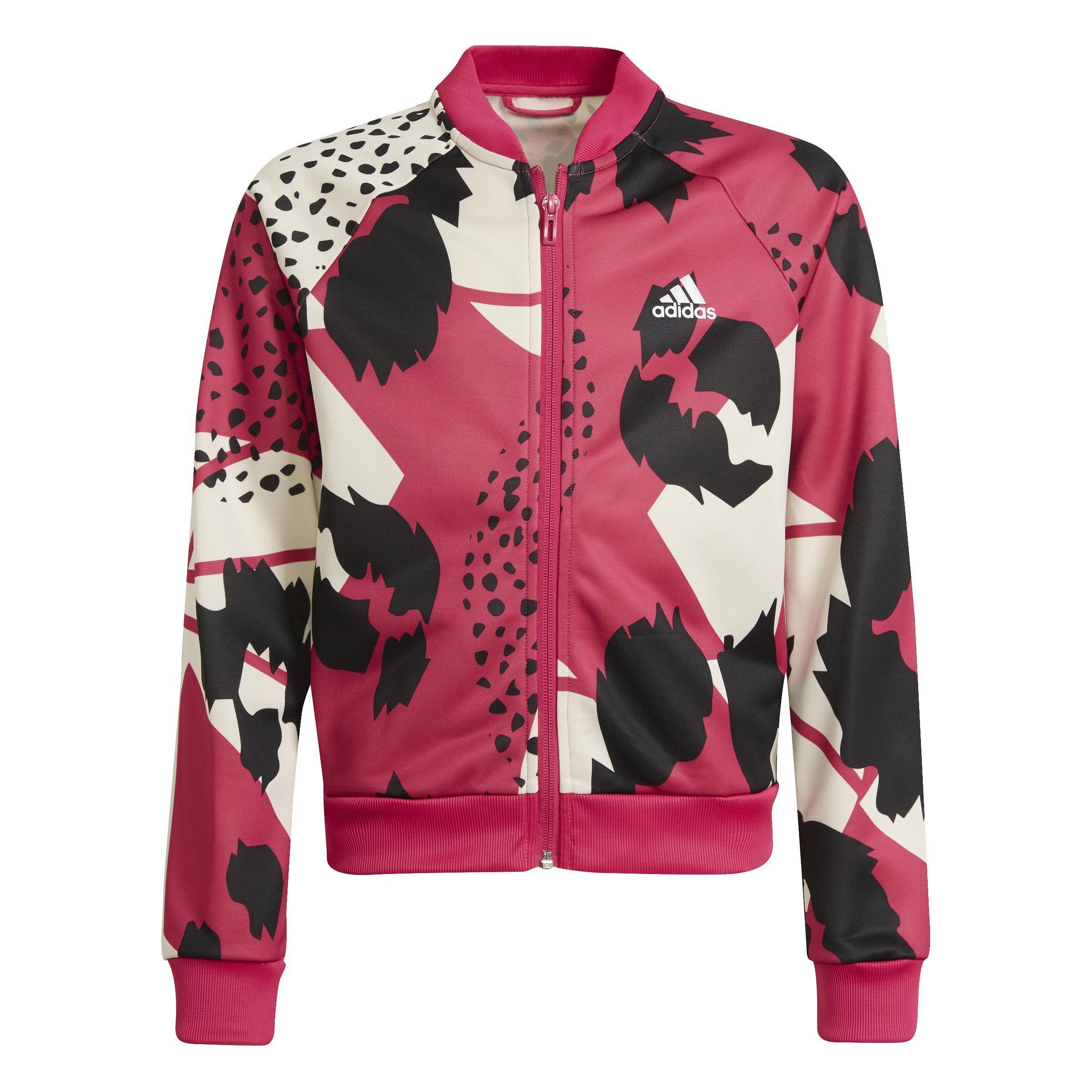Kids AEROREADY Animal Print Warm-Up Zip-Pocket Regular Track Top, White, A901_ONE, large image number 0