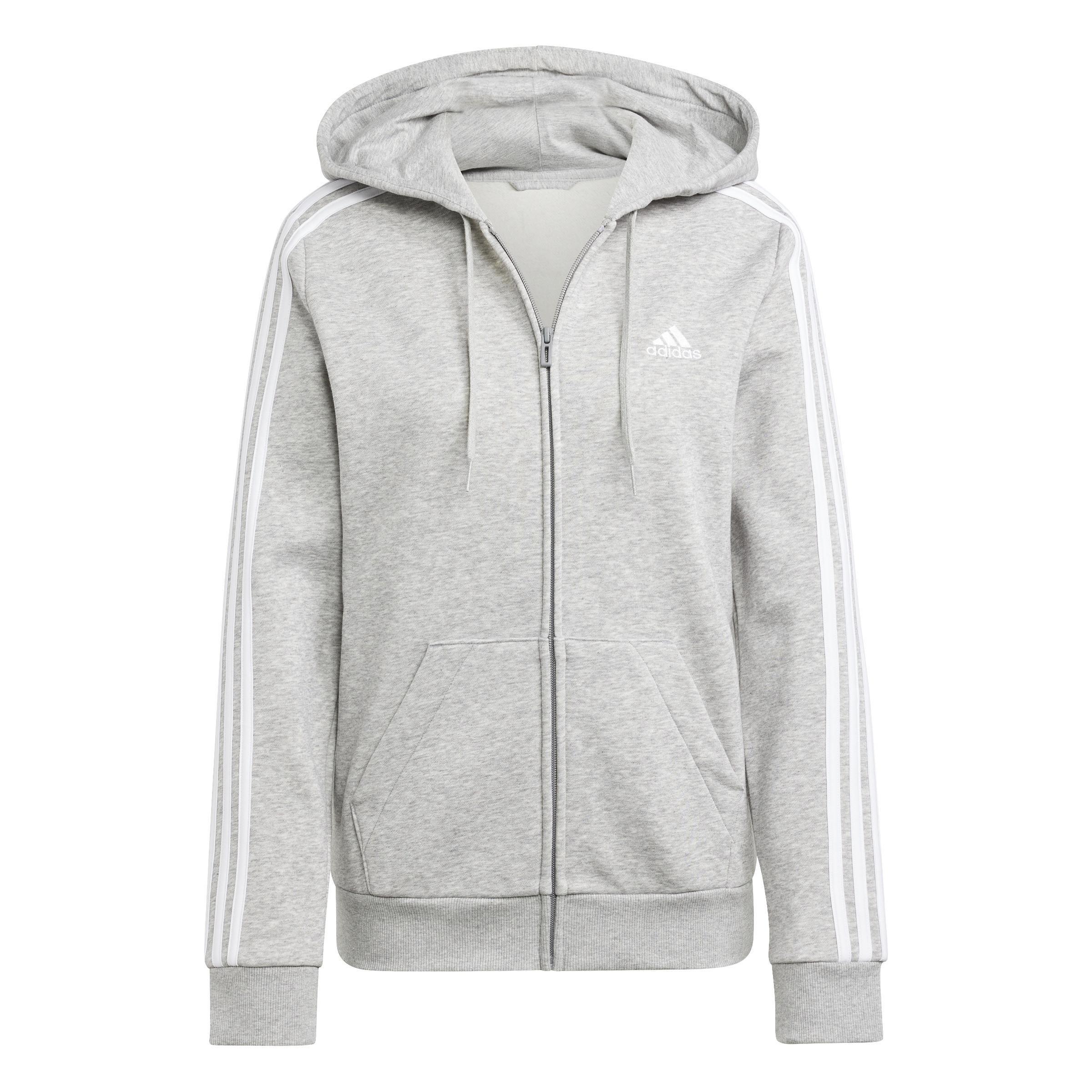Essentials Fleece 3-Stripes Full-Zip Hoodie, Grey, , large image number 1