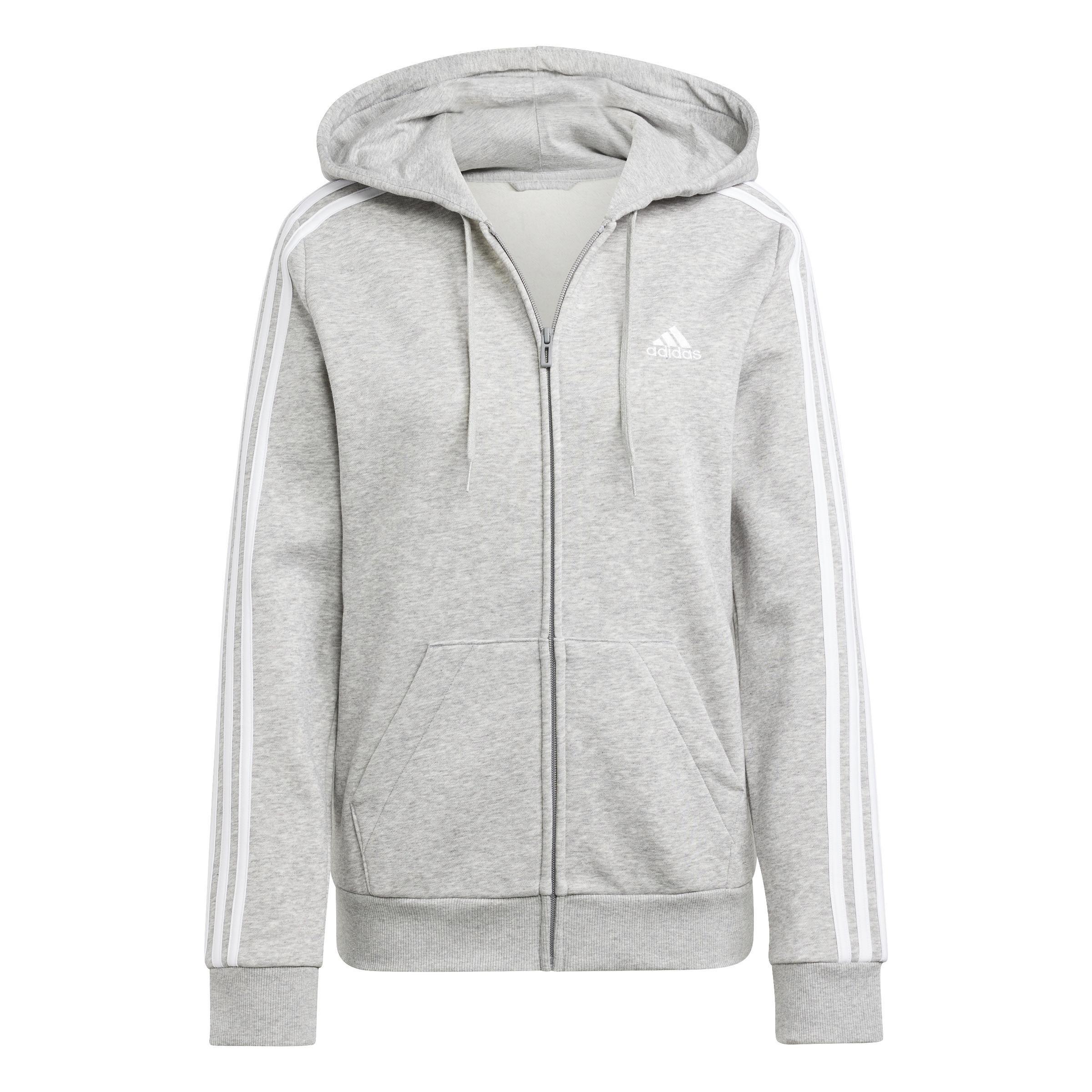 Essentials Fleece 3-Stripes Full-Zip Hoodie, Grey, , large image number 2
