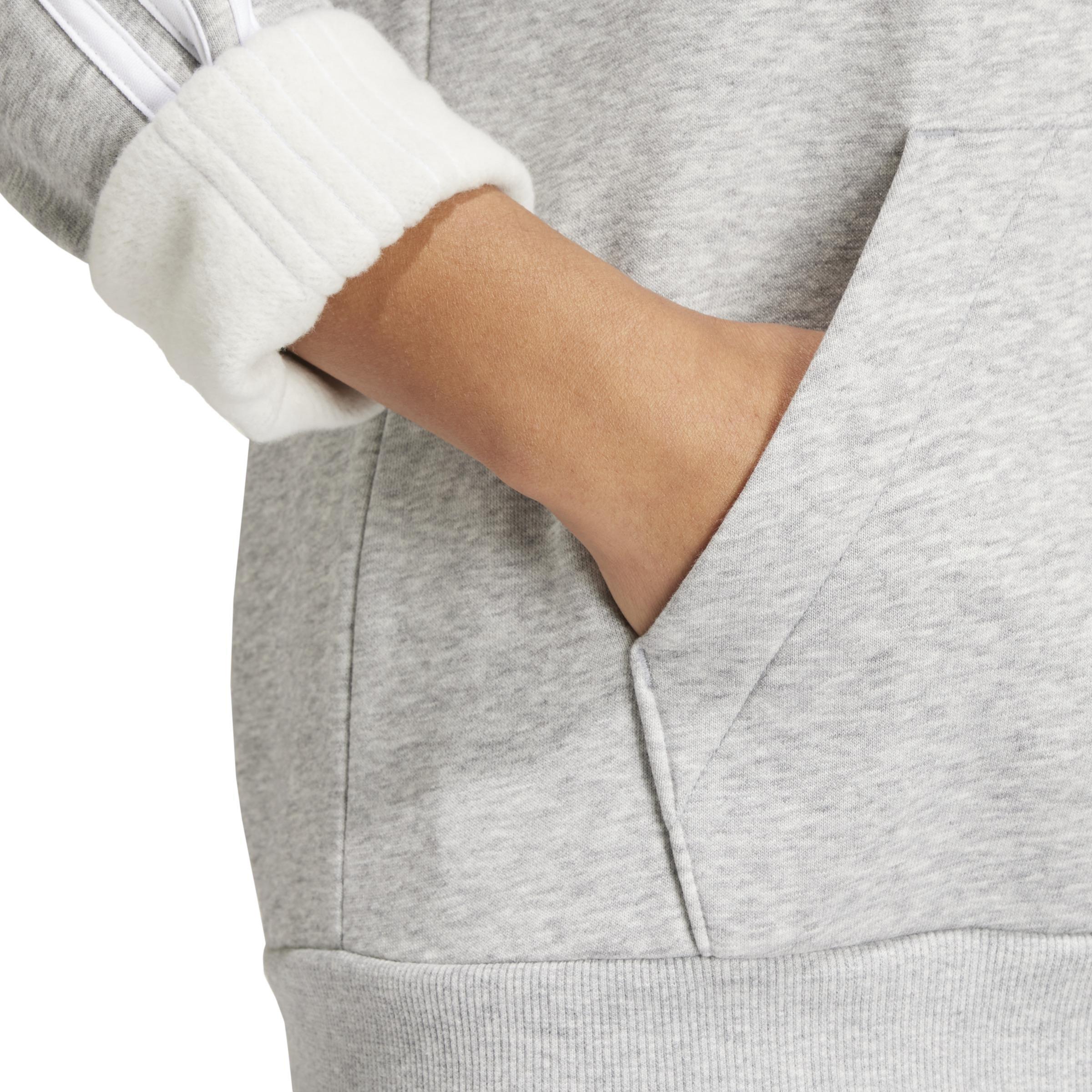 Essentials Fleece 3-Stripes Full-Zip Hoodie, Grey, , large image number 4