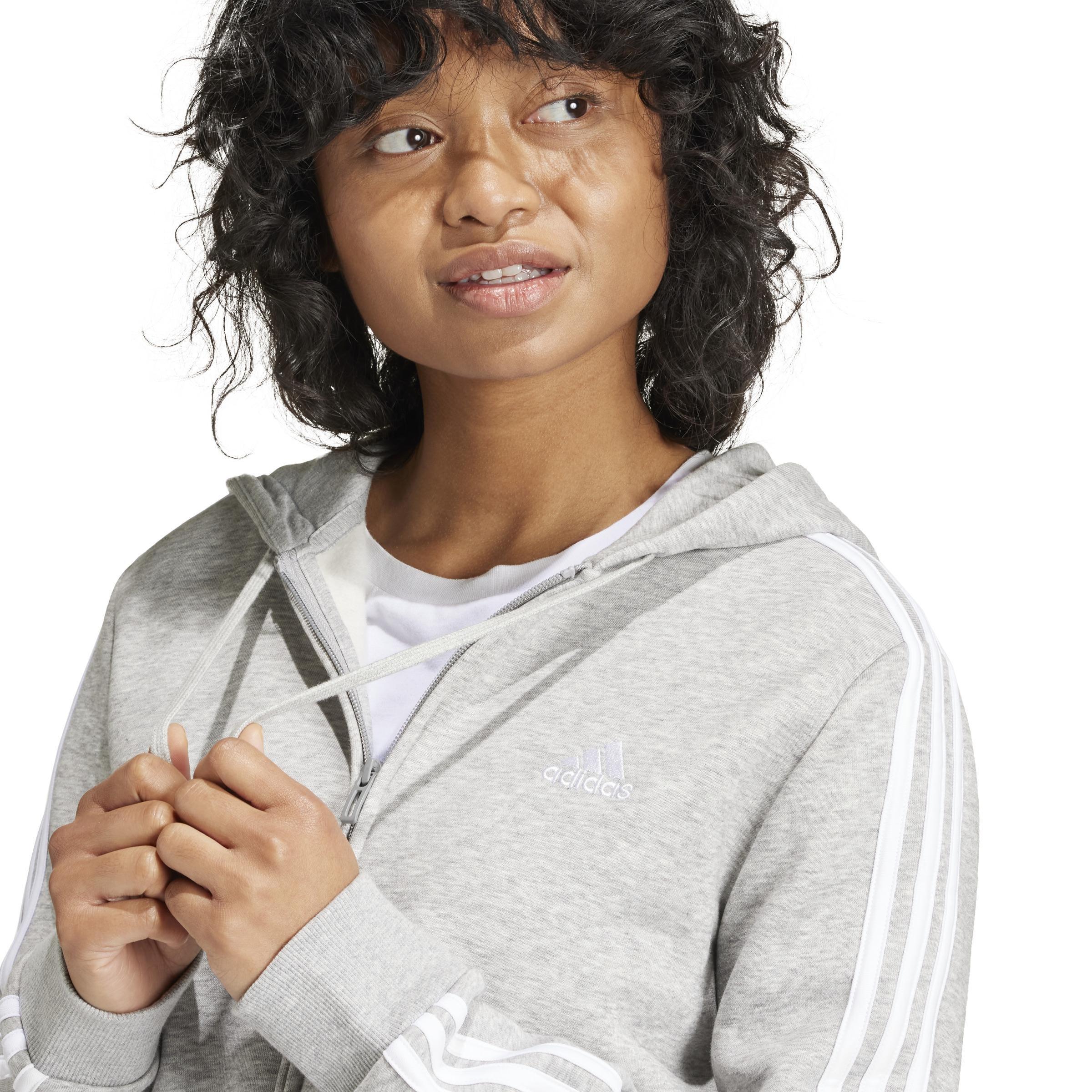 Essentials Fleece 3-Stripes Full-Zip Hoodie, Grey, , large image number 5