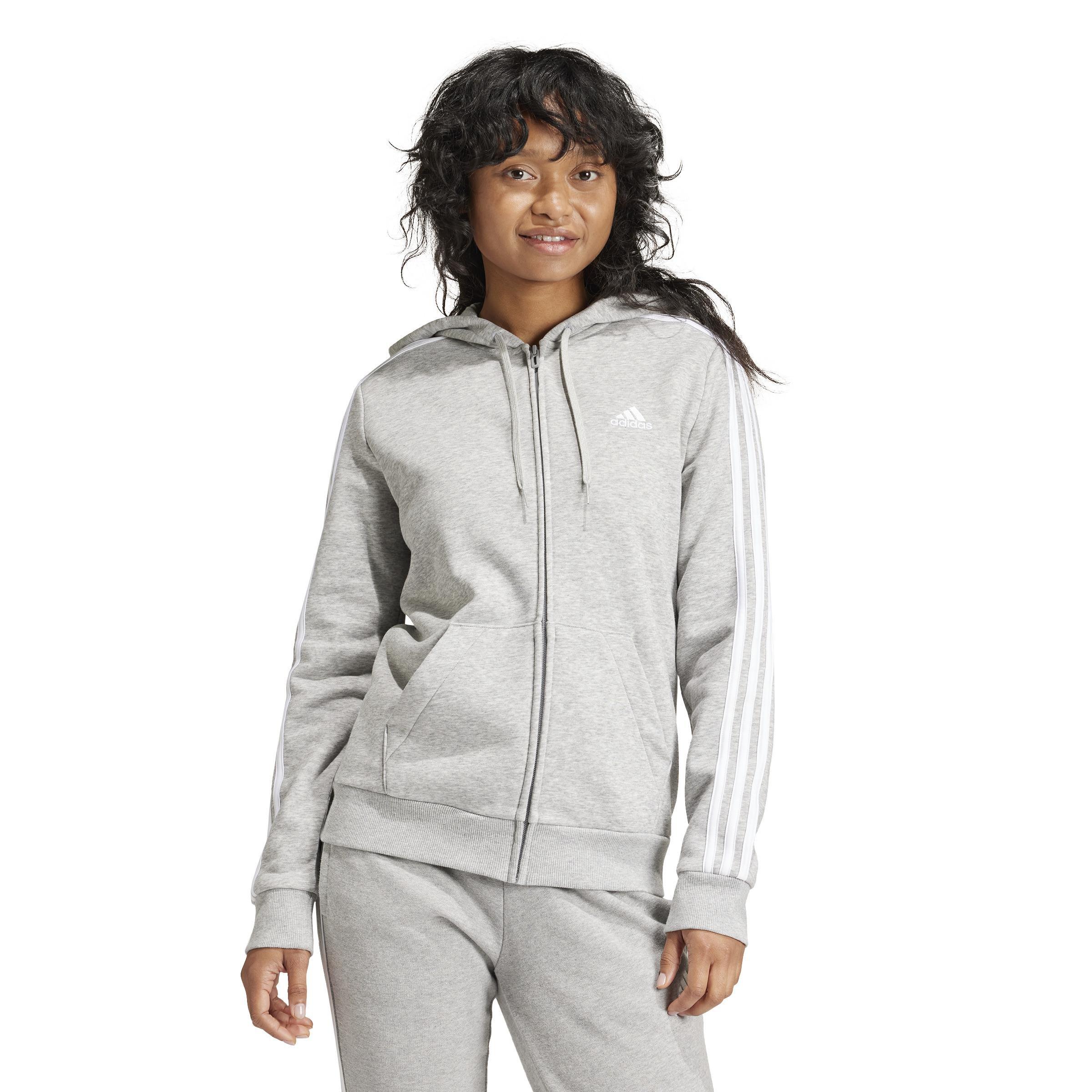 Essentials Fleece 3-Stripes Full-Zip Hoodie, Grey, A901_ONE, large image number 7