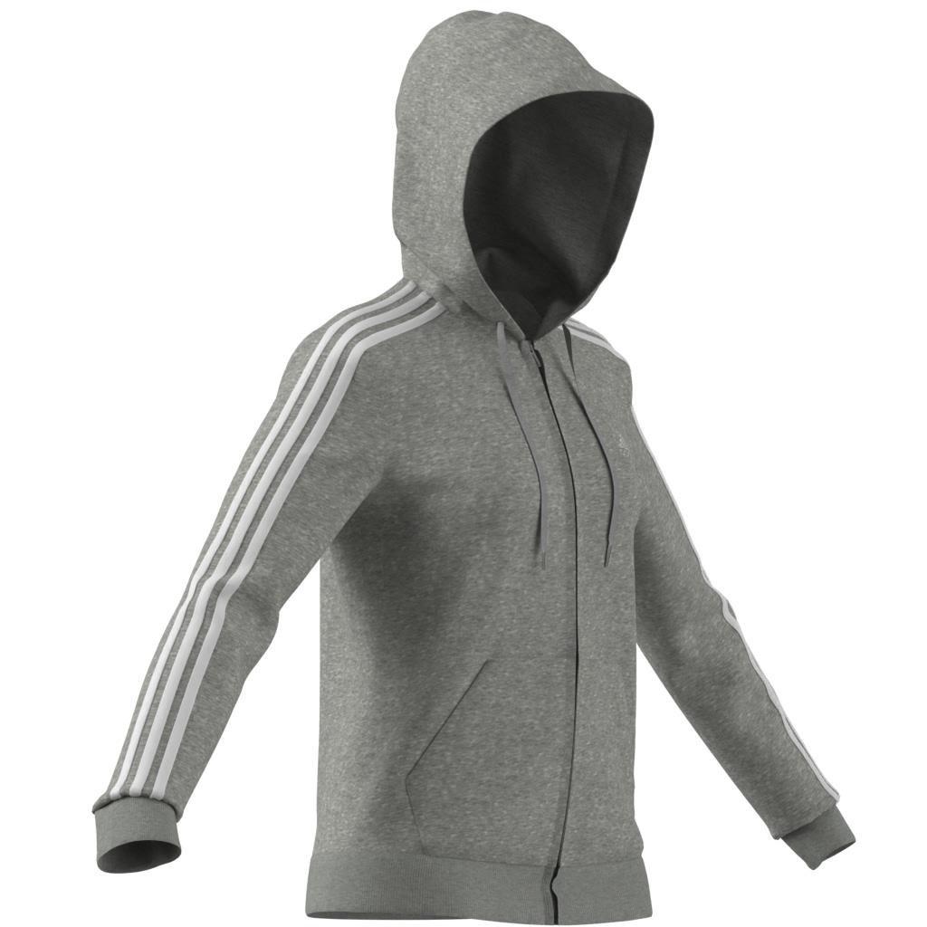 Essentials Fleece 3-Stripes Full-Zip Hoodie, Grey, A901_ONE, large image number 10