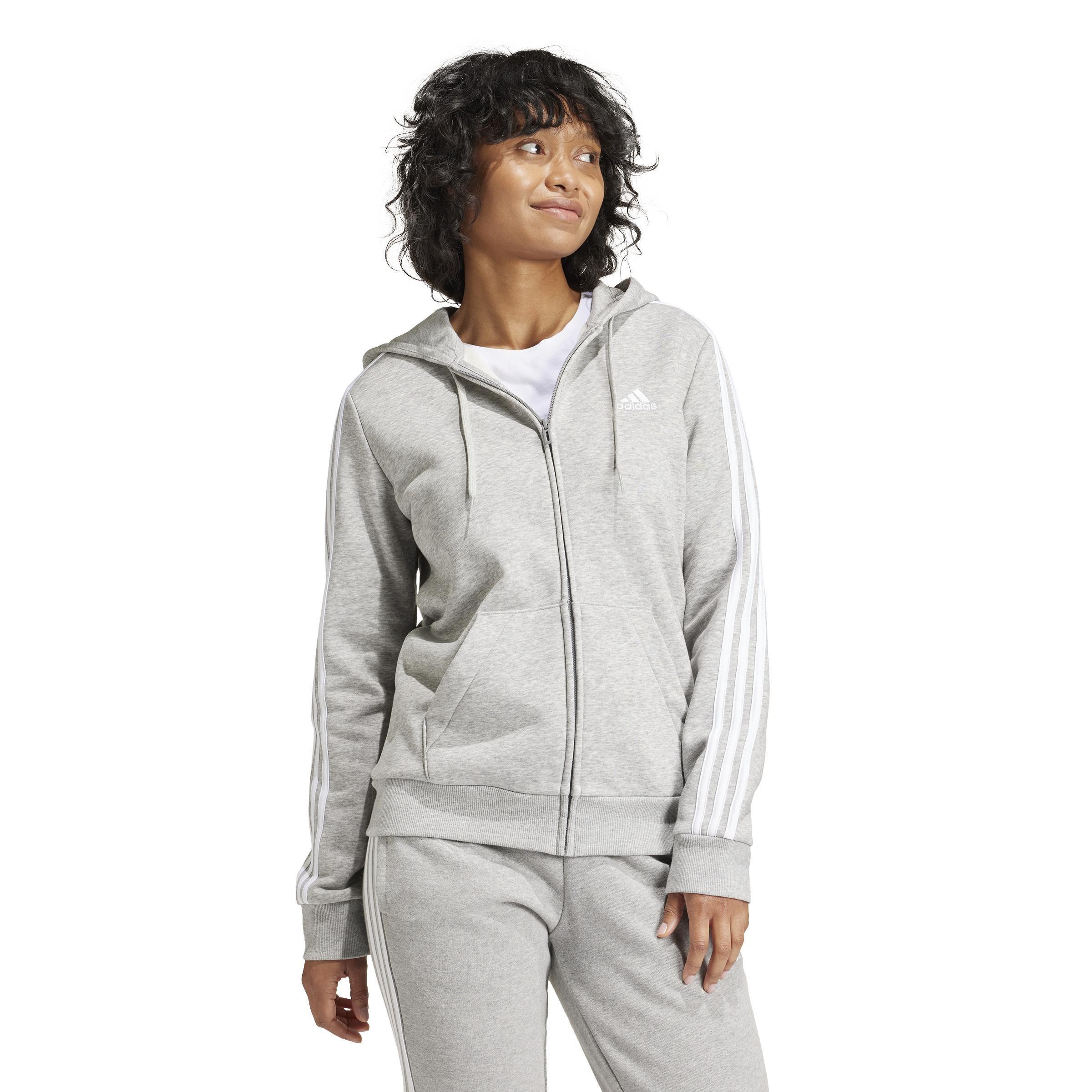 Essentials Fleece 3-Stripes Full-Zip Hoodie, Grey, A901_ONE, large image number 13