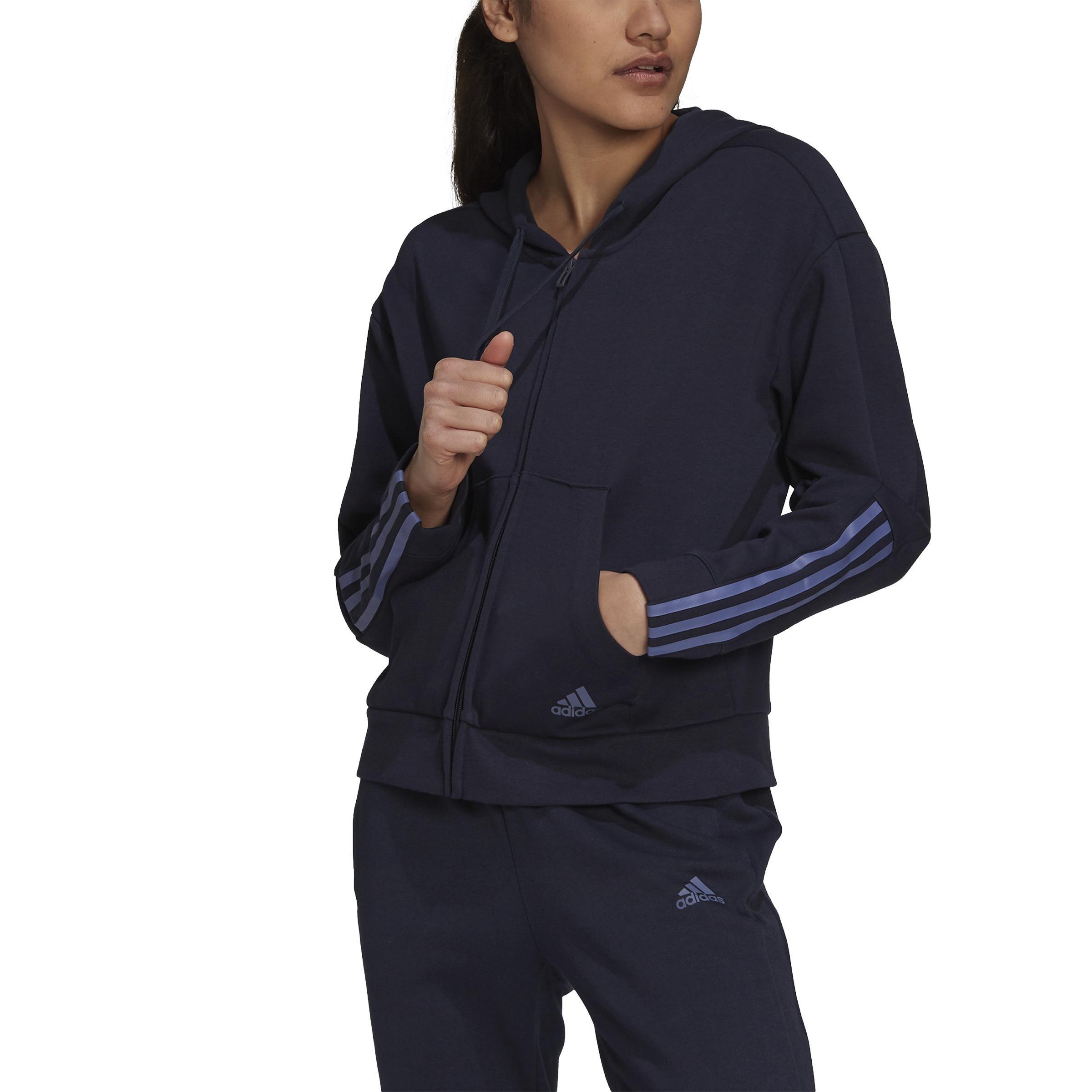 Essentials Loose-Cut 3-Stripes Full-Zip Hoodie, Blue, A901_ONE, large image number 0