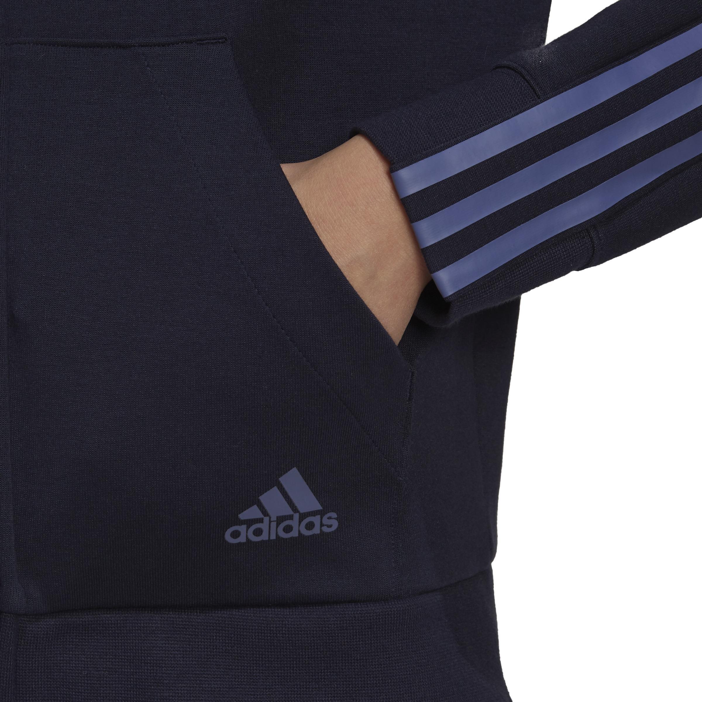 Essentials Loose-Cut 3-Stripes Full-Zip Hoodie, Blue, A901_ONE, large image number 3