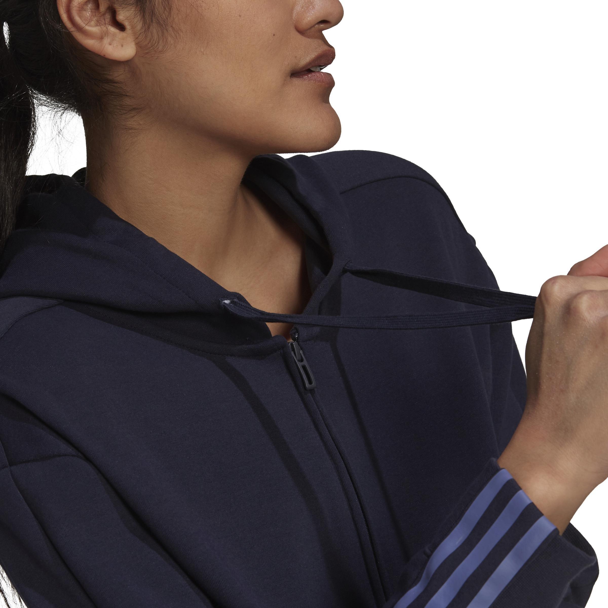 Essentials Loose-Cut 3-Stripes Full-Zip Hoodie, Blue, A901_ONE, large image number 4