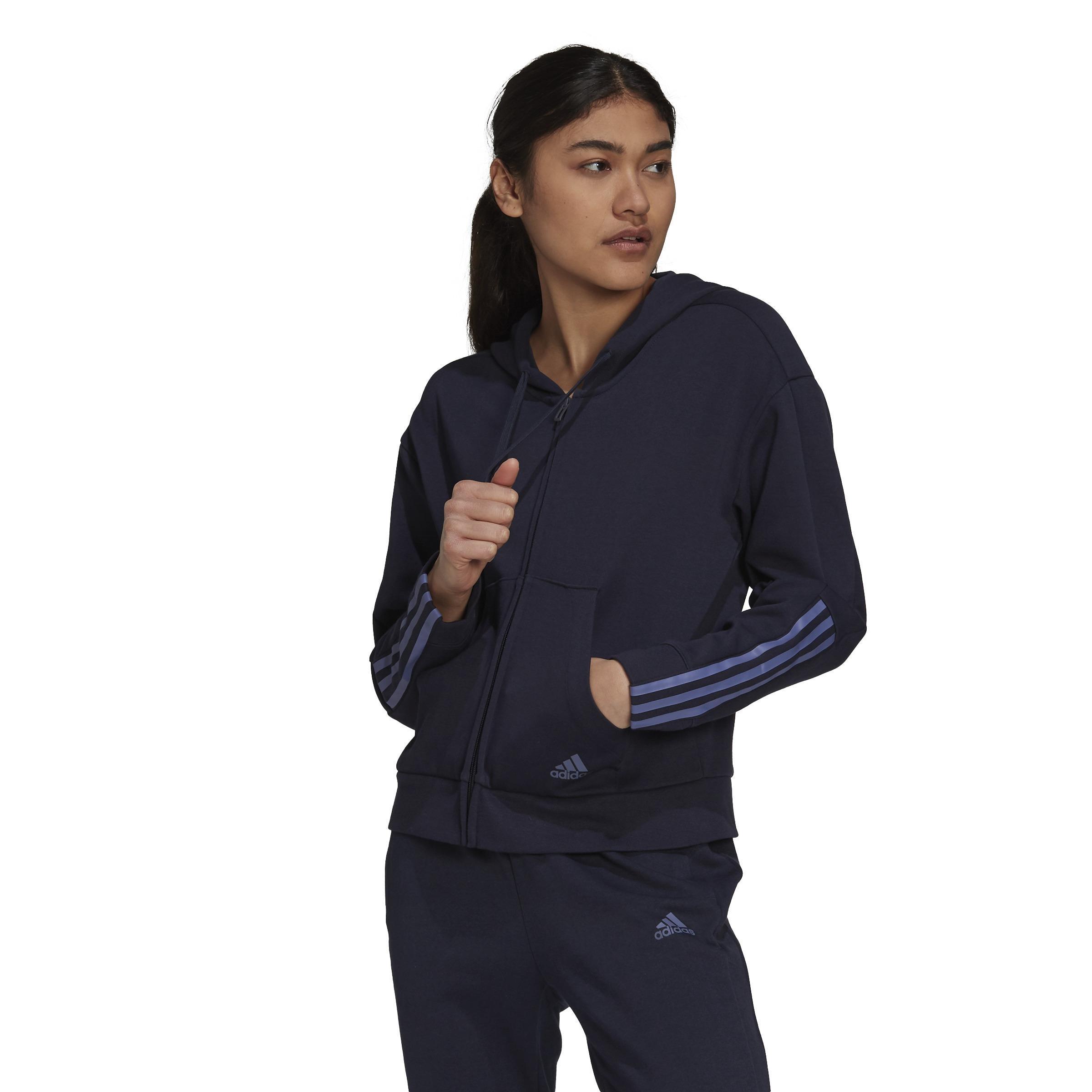 Essentials Loose-Cut 3-Stripes Full-Zip Hoodie, Blue, A901_ONE, large image number 5