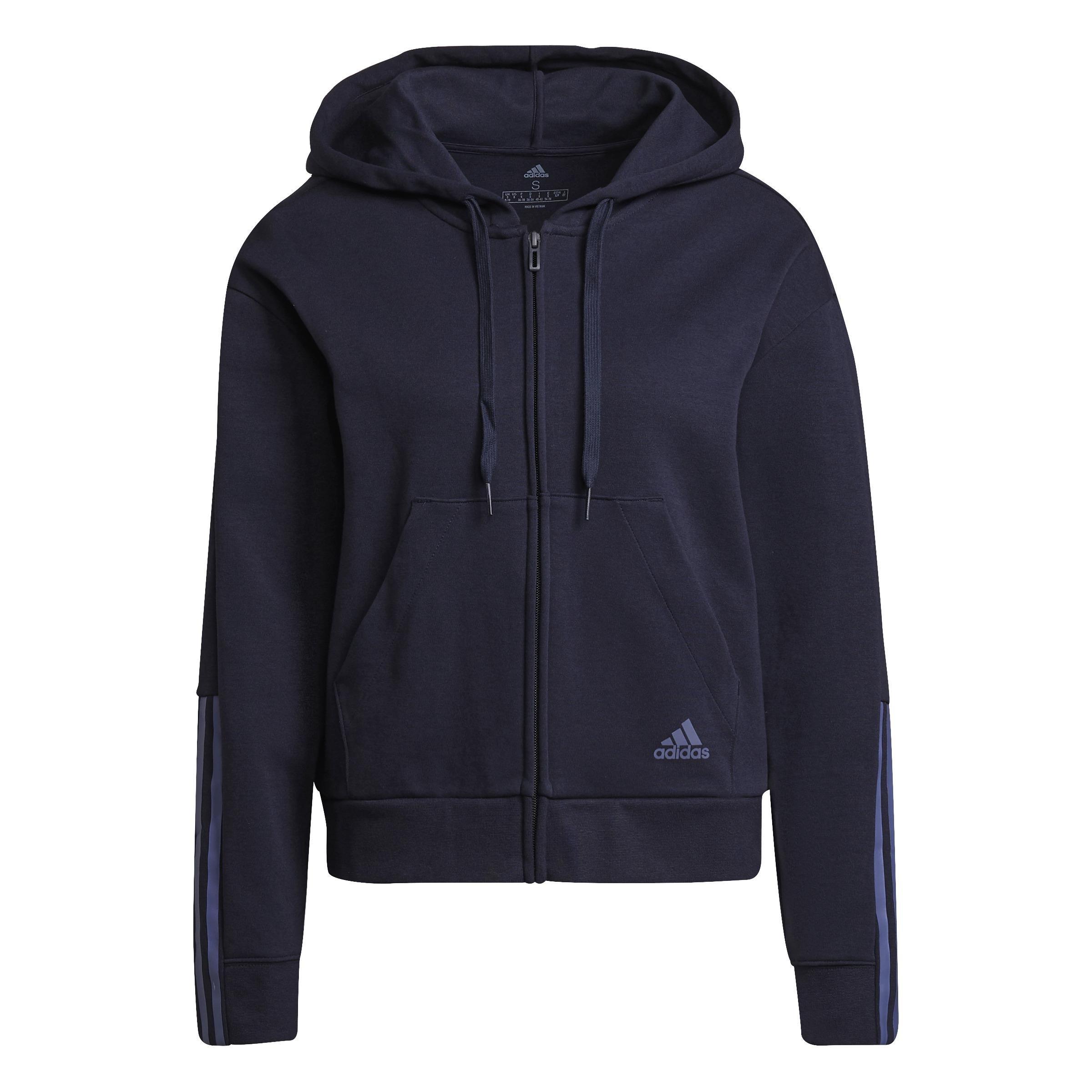 Essentials Loose-Cut 3-Stripes Full-Zip Hoodie, Blue, A901_ONE, large image number 6