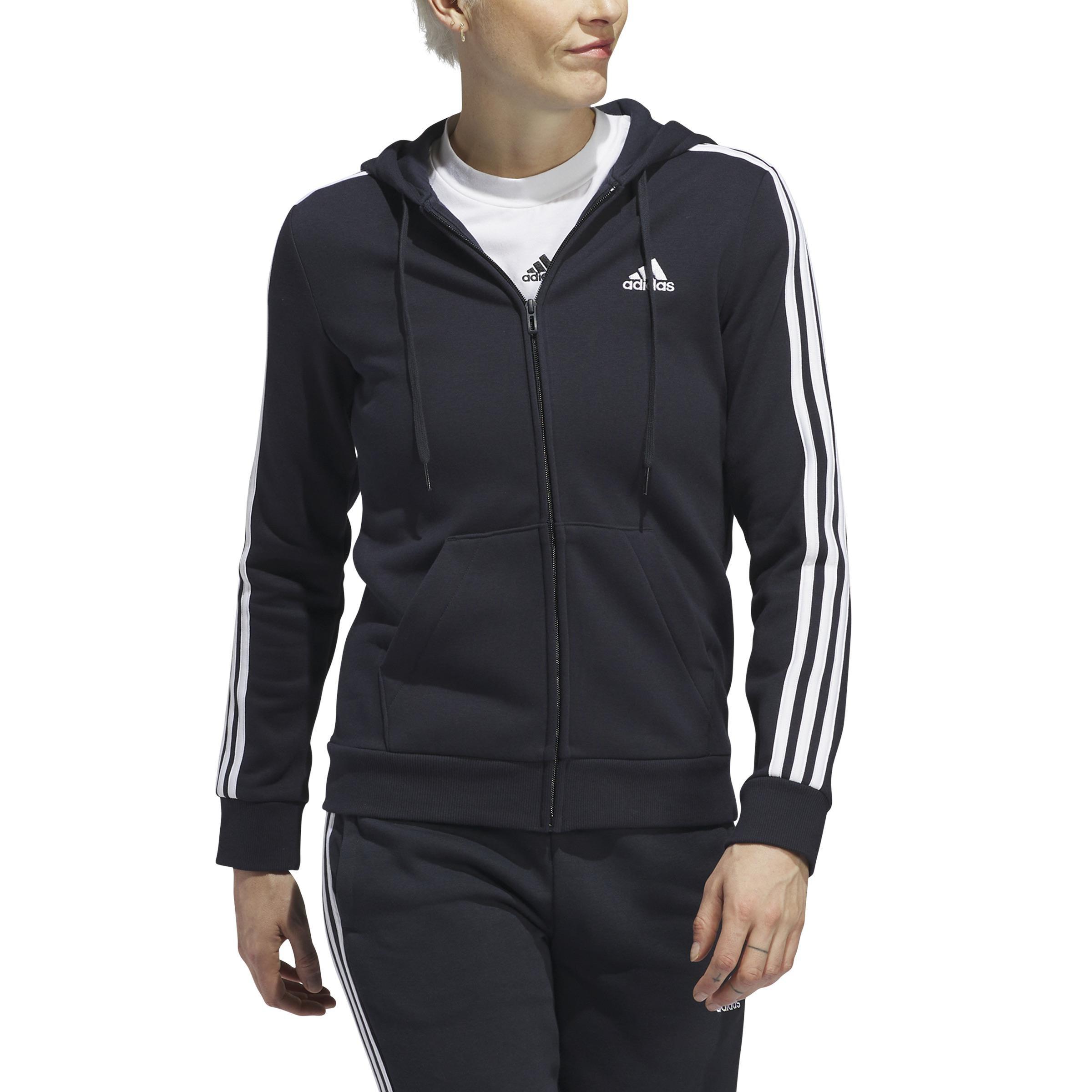 Essentials Fleece 3-Stripes Full-Zip Hoodie, Blue, , large image number 0