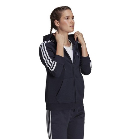 Women Essentials Fleece 3-Stripes Full-Zip Hoodie , Navy, A901_ONE, large image number 0
