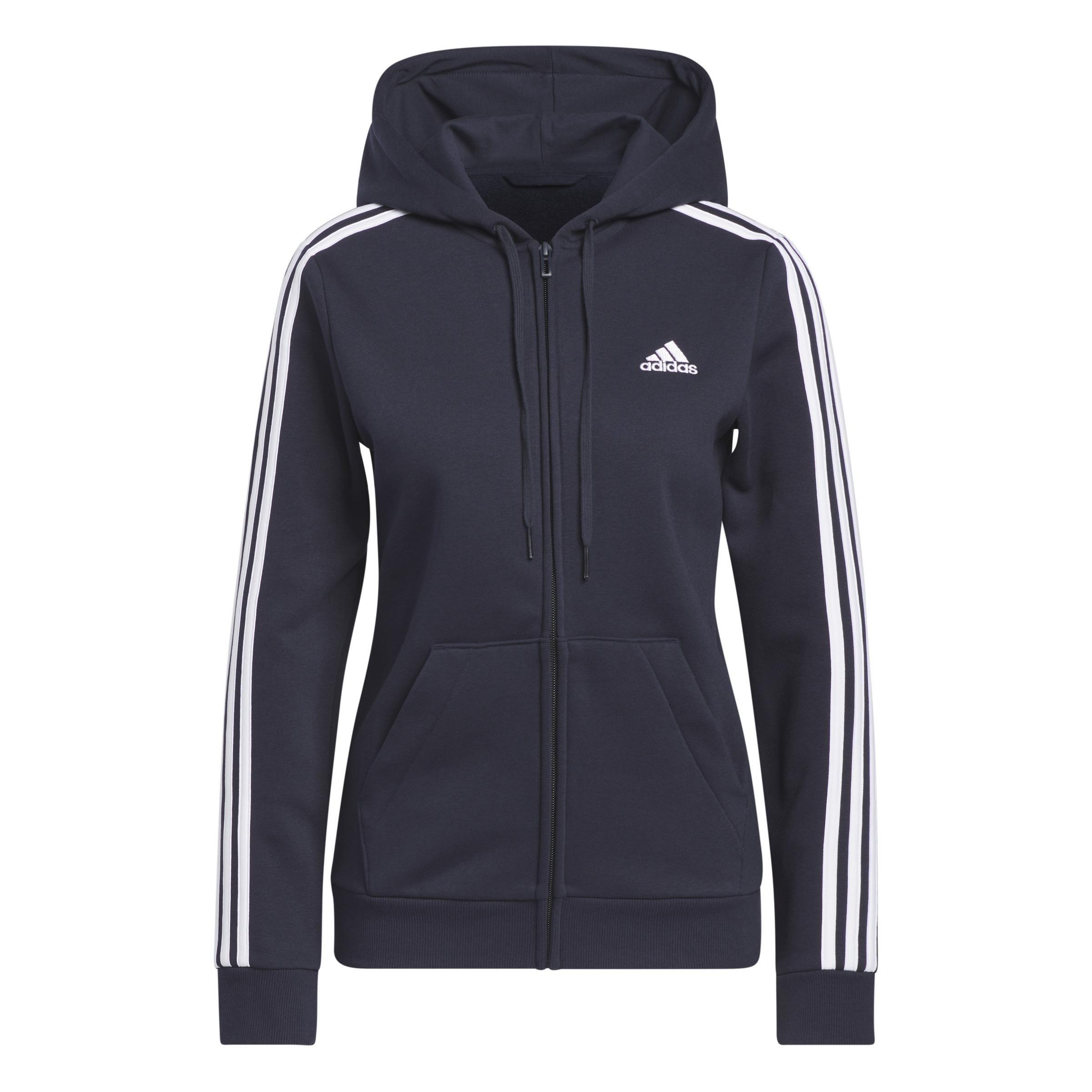 Essentials Fleece 3-Stripes Full-Zip Hoodie, Blue, , large image number 1