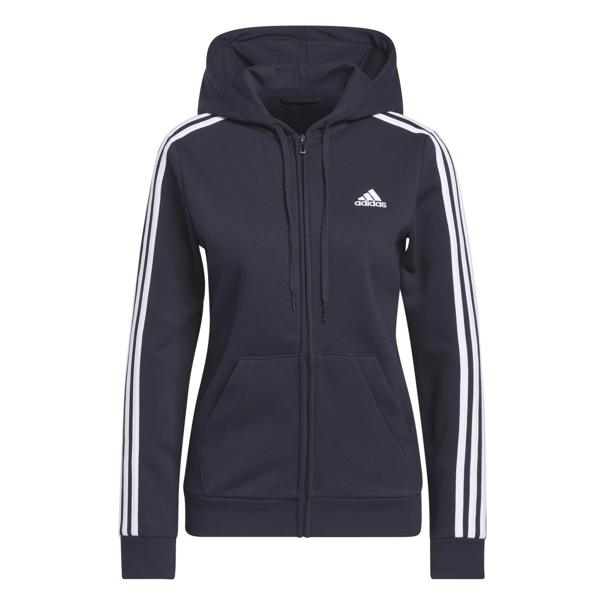 Essentials Fleece 3-Stripes Full-Zip Hoodie, Blue, , large image number 2