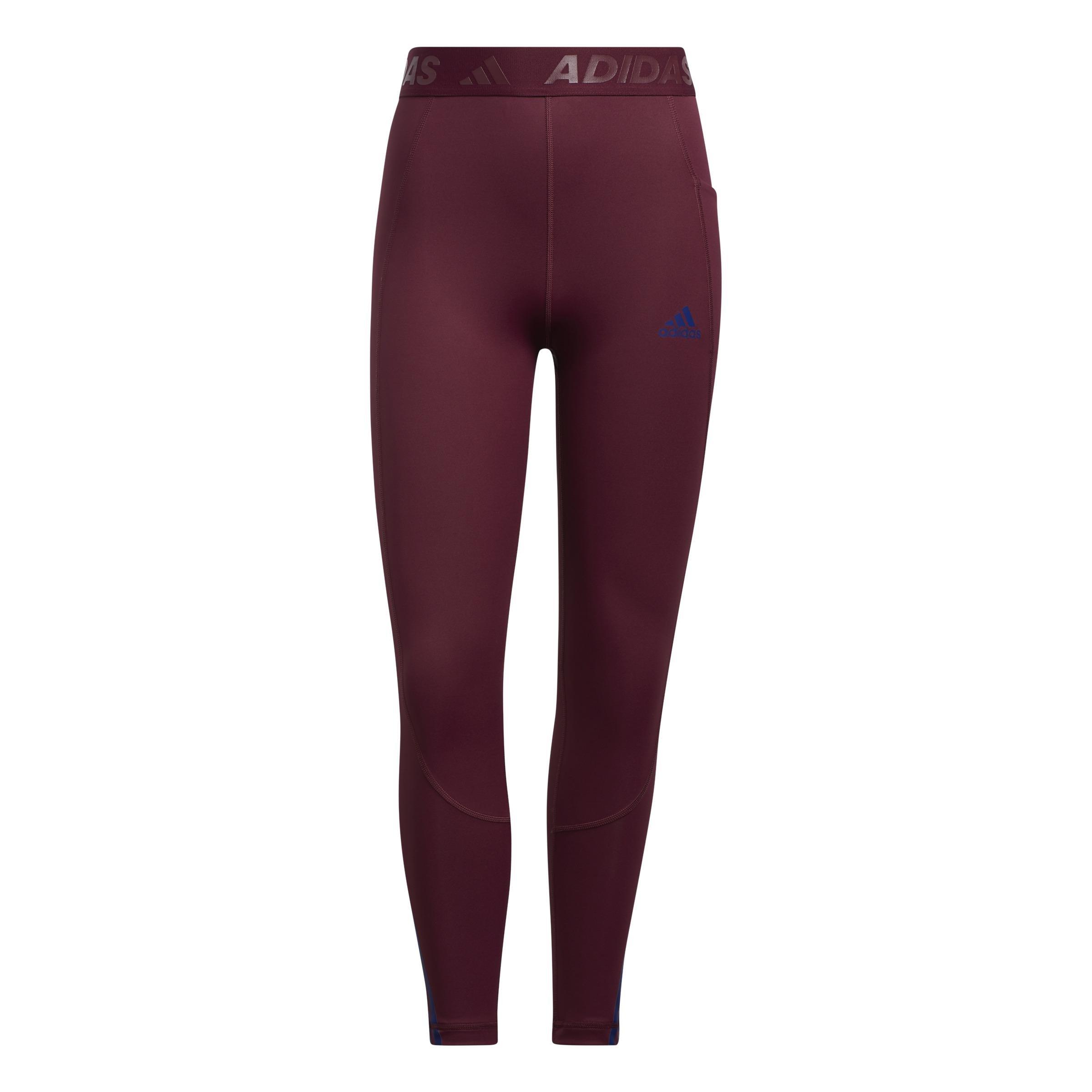 Techfit 3-Stripes Long Gym Leggings, Burgundy, A901_ONE, large image number 0
