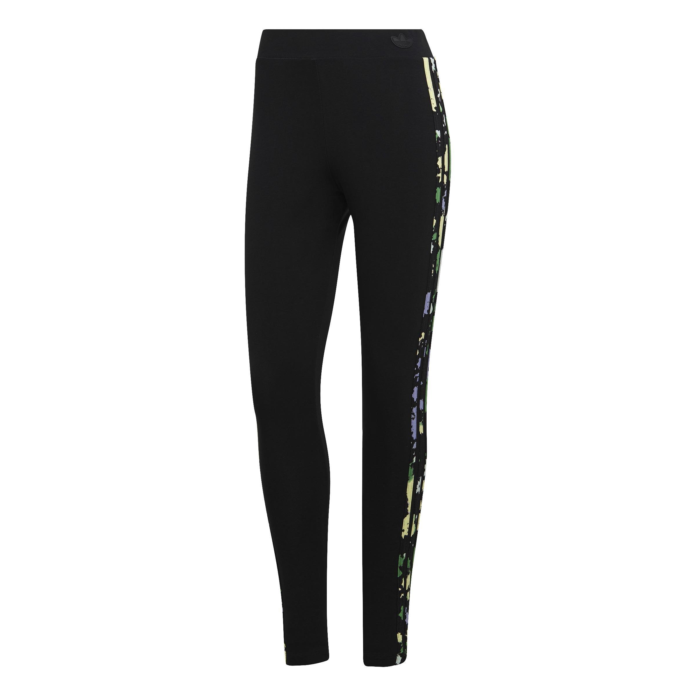 Floral 3-Stripes Leggings, Black, , large image number 0