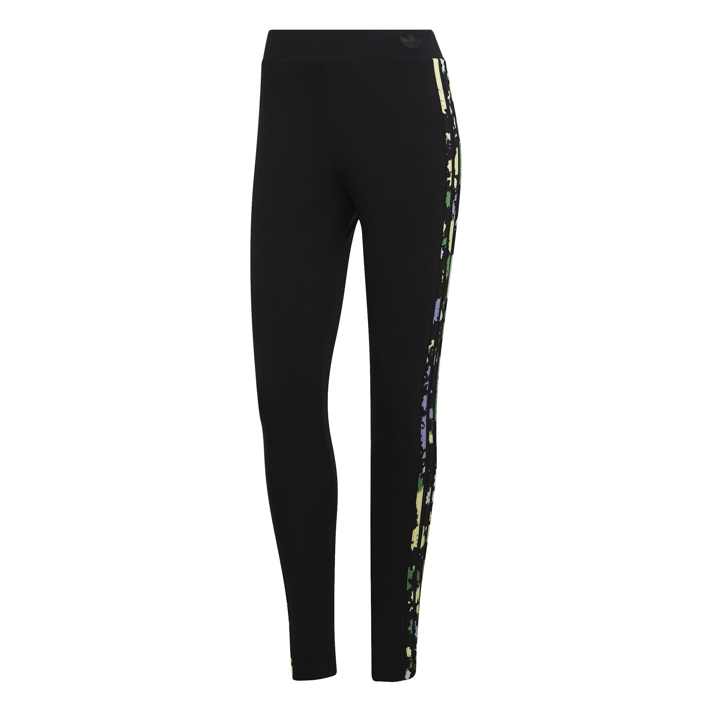 Floral 3-Stripes Leggings, Black, , large image number 1