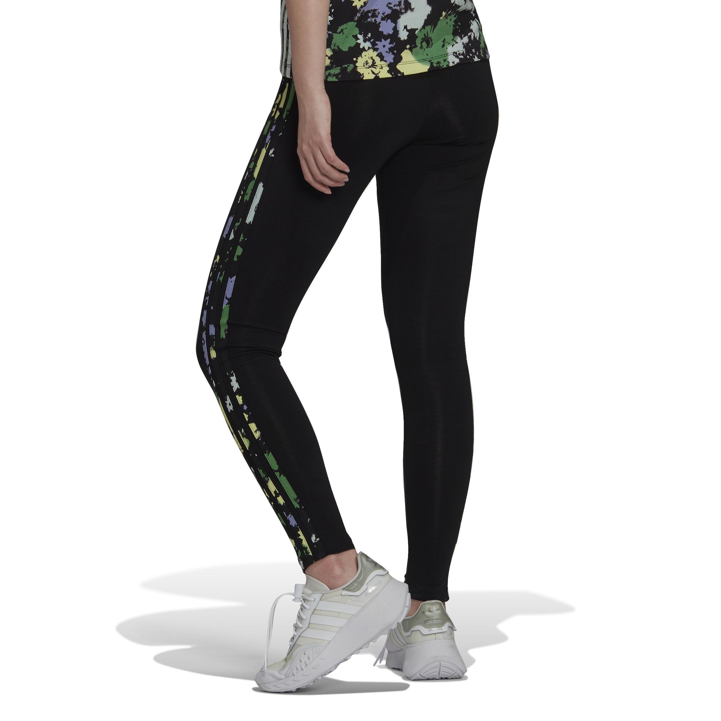 Floral 3-Stripes Leggings, Black, , large image number 2