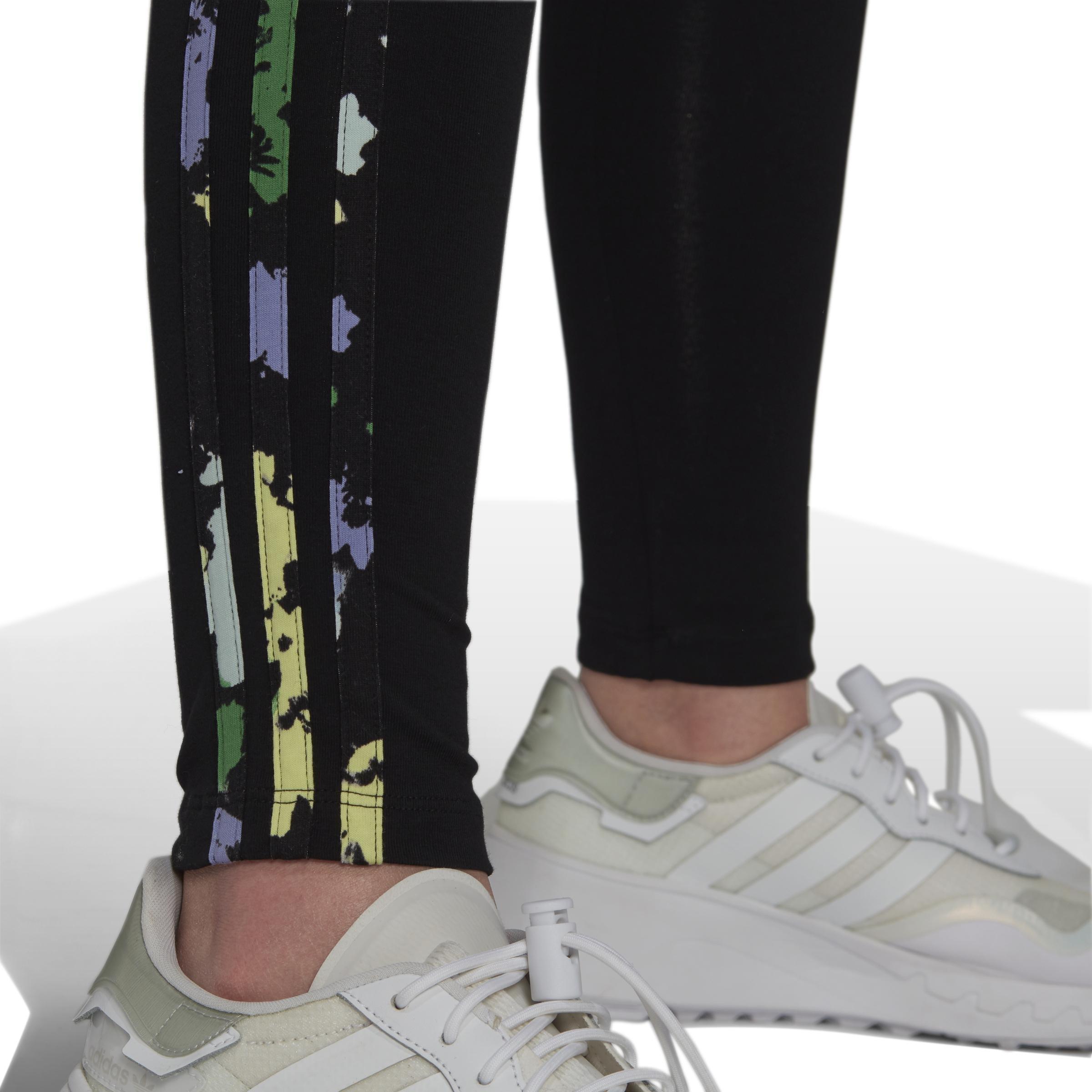 Floral 3-Stripes Leggings, Black, , large image number 4
