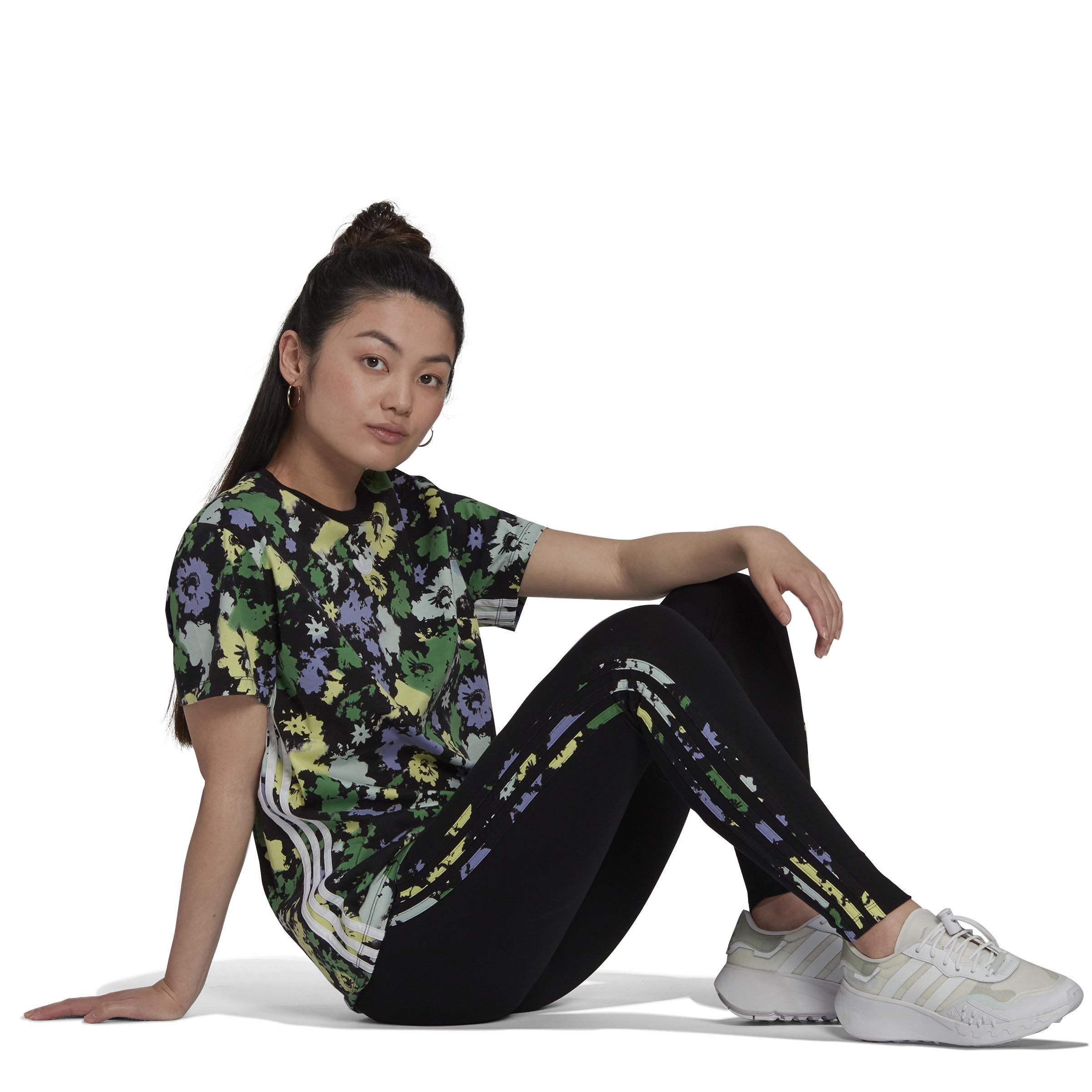 Floral 3-Stripes Leggings, Black, , large image number 5