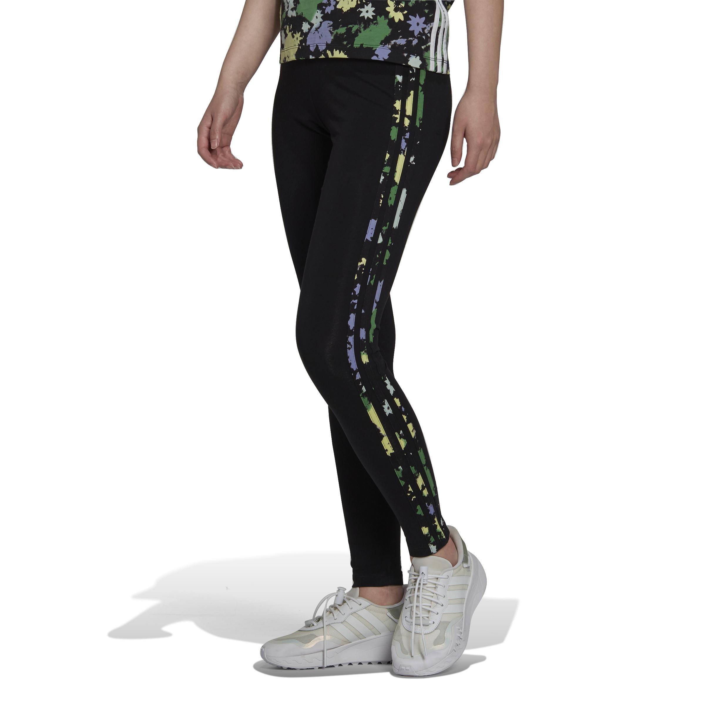 Floral 3-Stripes Leggings, Black, , large image number 6