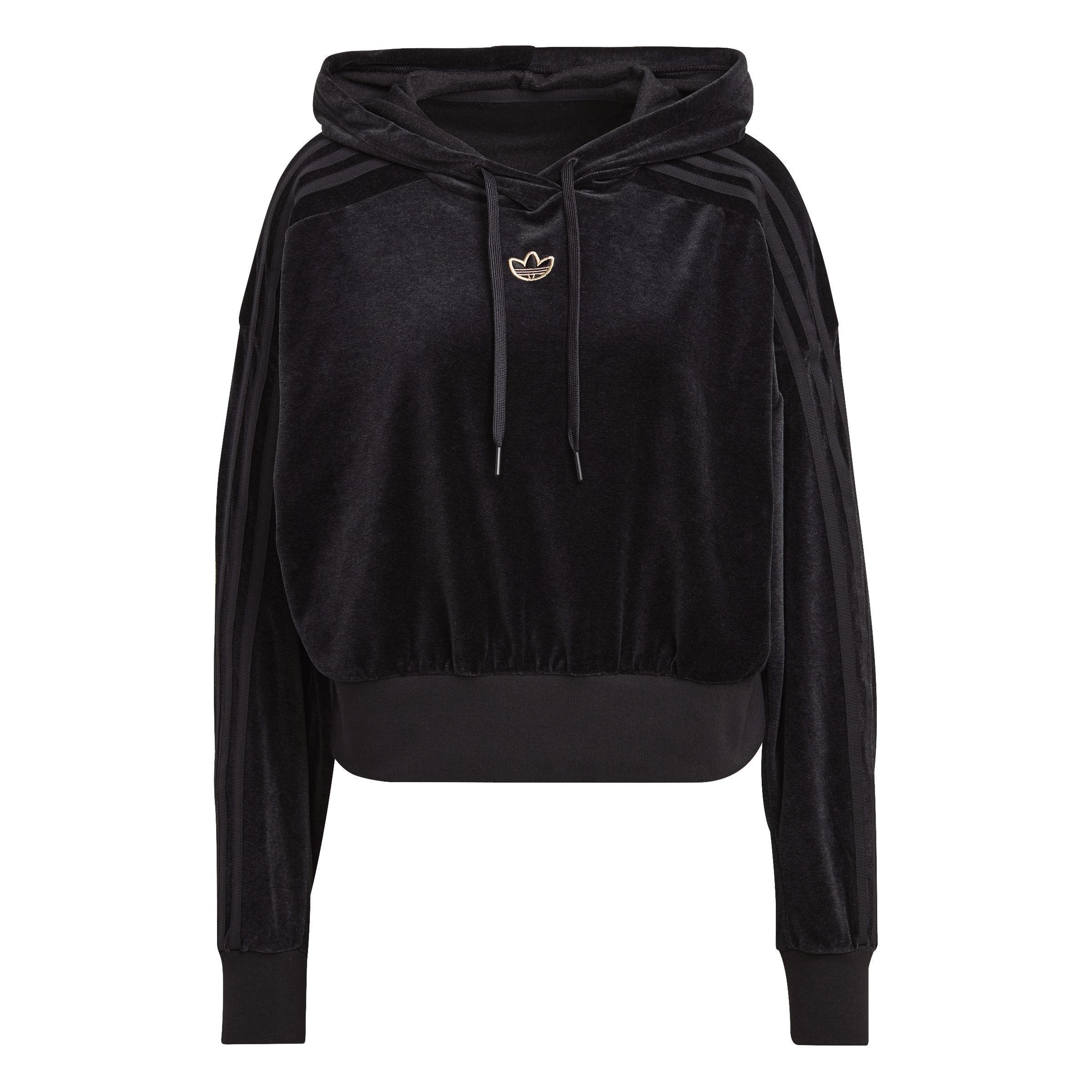 Cozy Velour Melange Cropped Hoodie, Black, A901_ONE, large image number 2