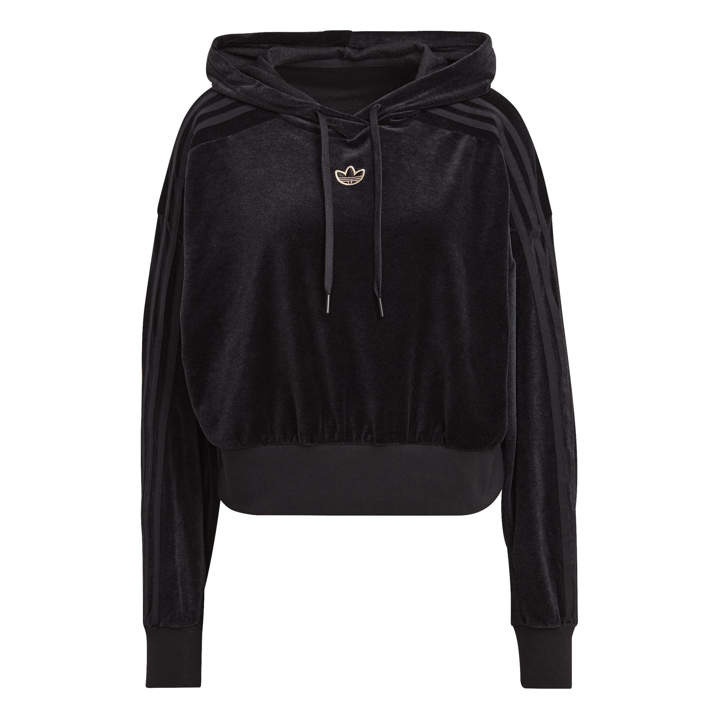 Cozy Velour Melange Cropped Hoodie, Black, A901_ONE, large image number 4