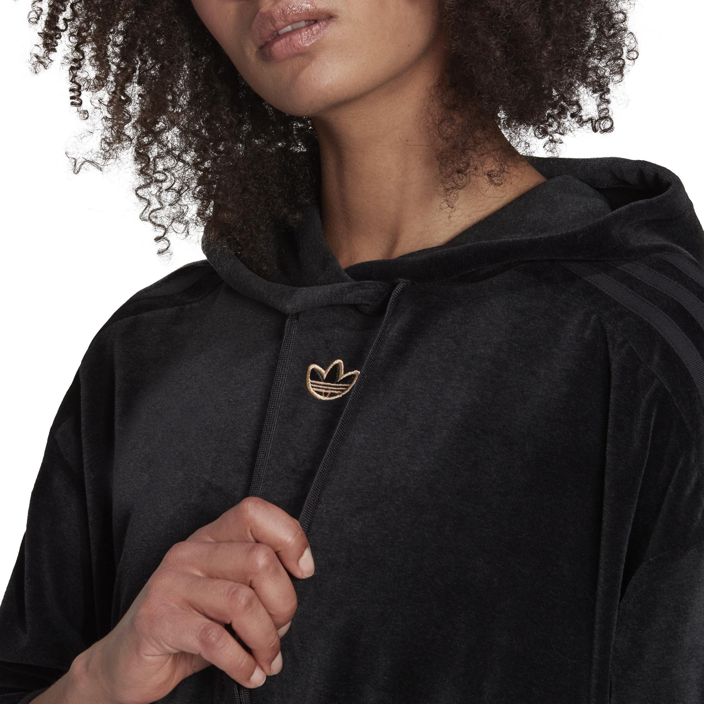 Cozy Velour Melange Cropped Hoodie, Black, A901_ONE, large image number 6