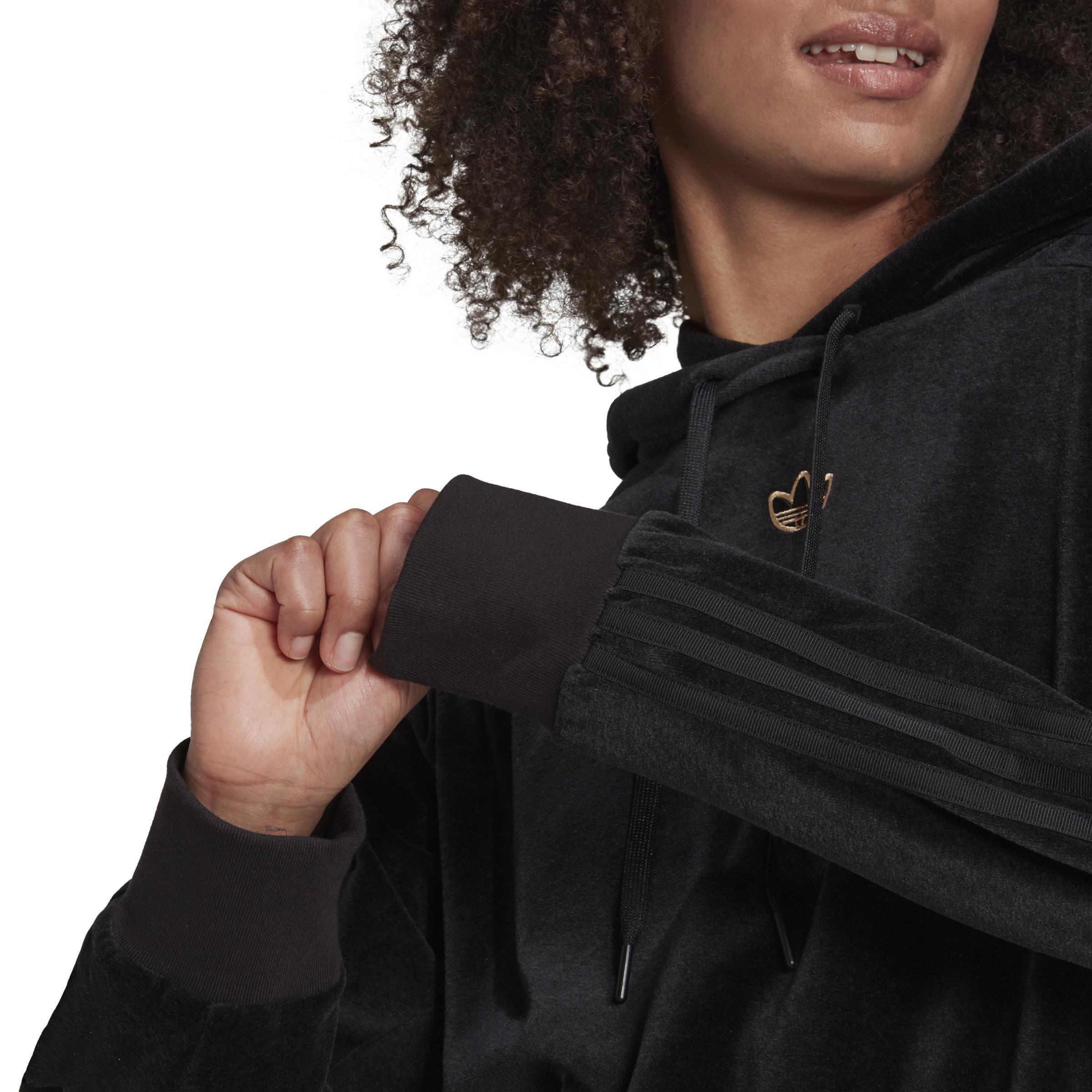 Cozy Velour Melange Cropped Hoodie, Black, A901_ONE, large image number 7