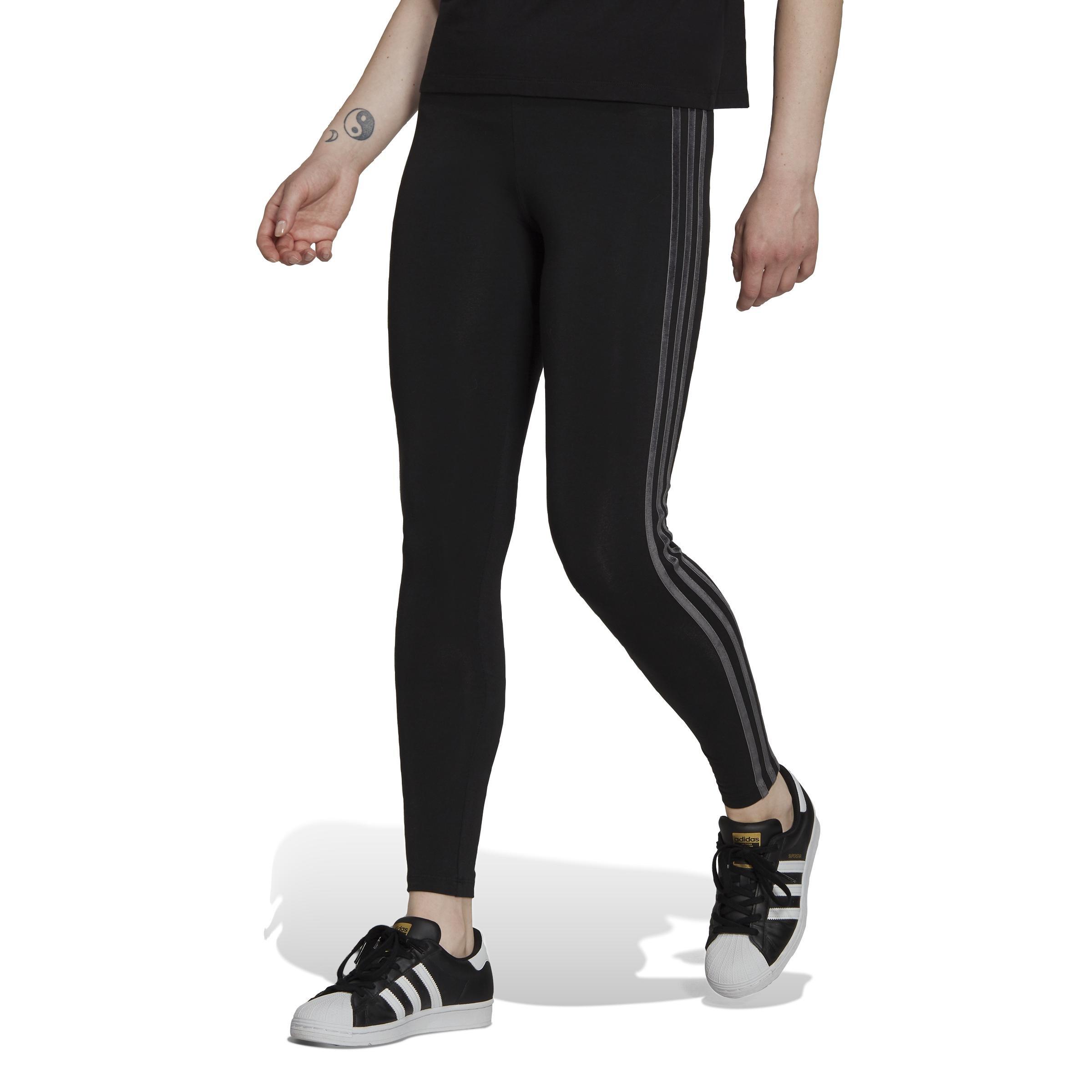 Women Velvet Stripes And Trefoil Rivet Leggings Black adidas