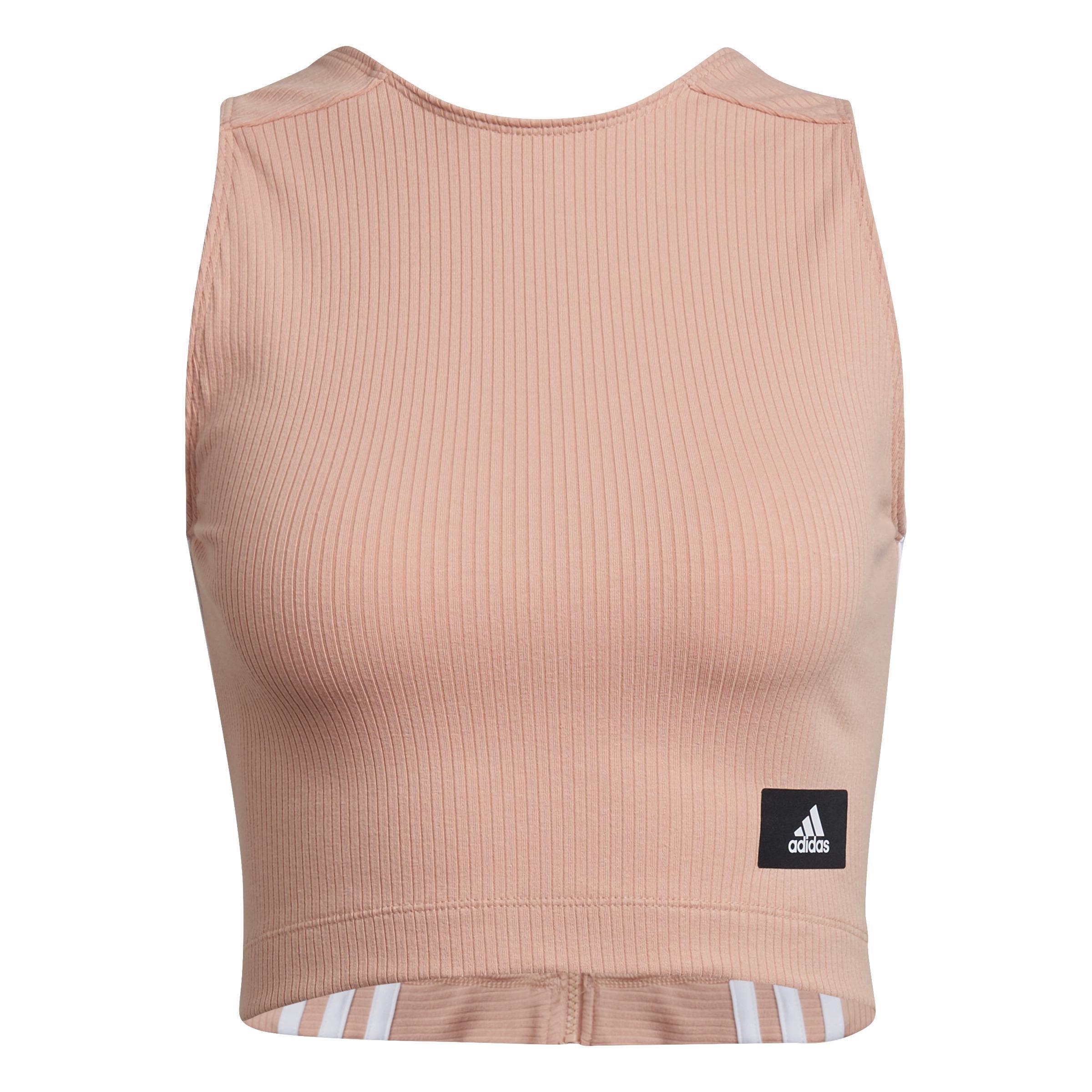 adidas Sportswear Cropped Ribbed Tank Top, Pink, A901_ONE, large image number 0