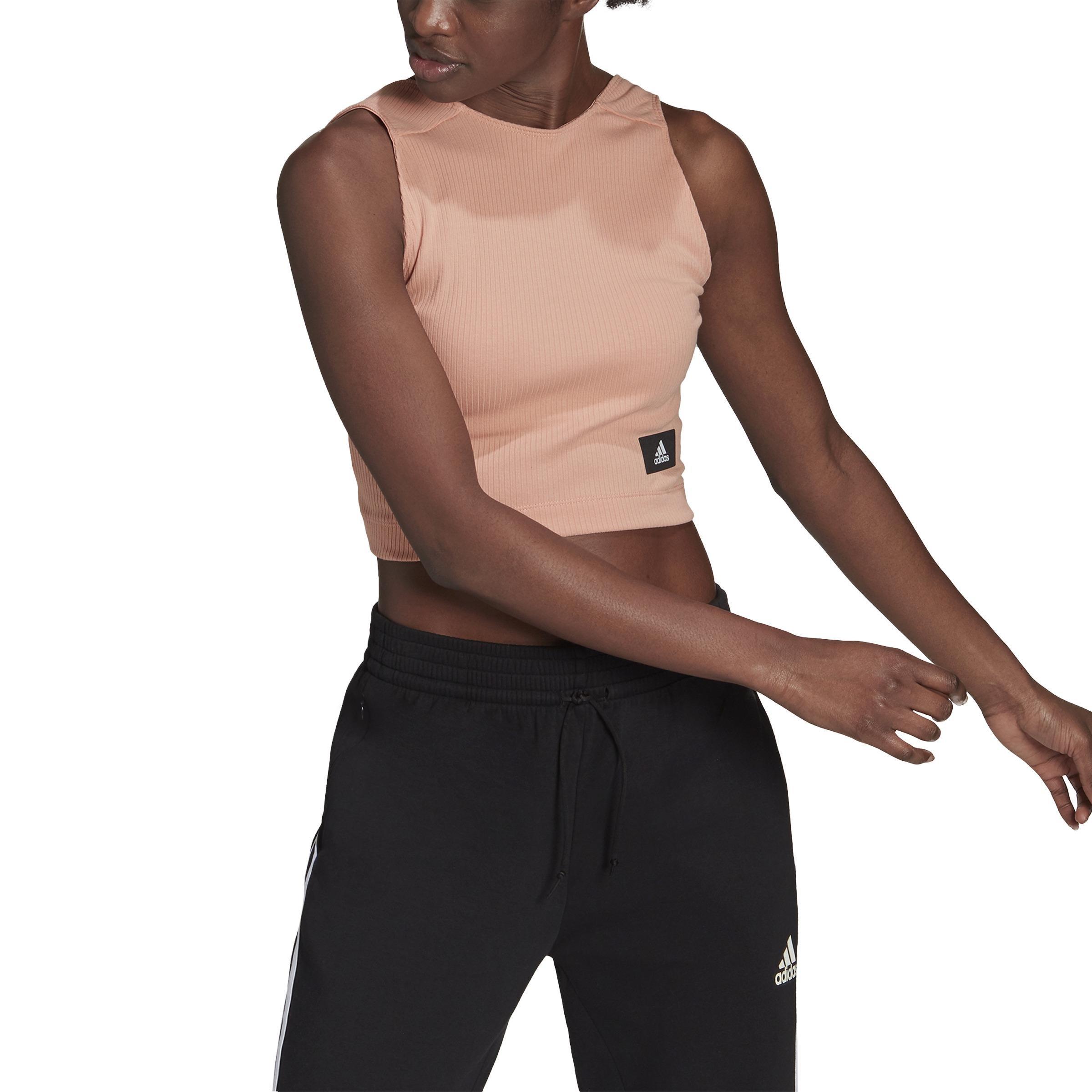 adidas Sportswear Cropped Ribbed Tank Top, Pink, A901_ONE, large image number 1