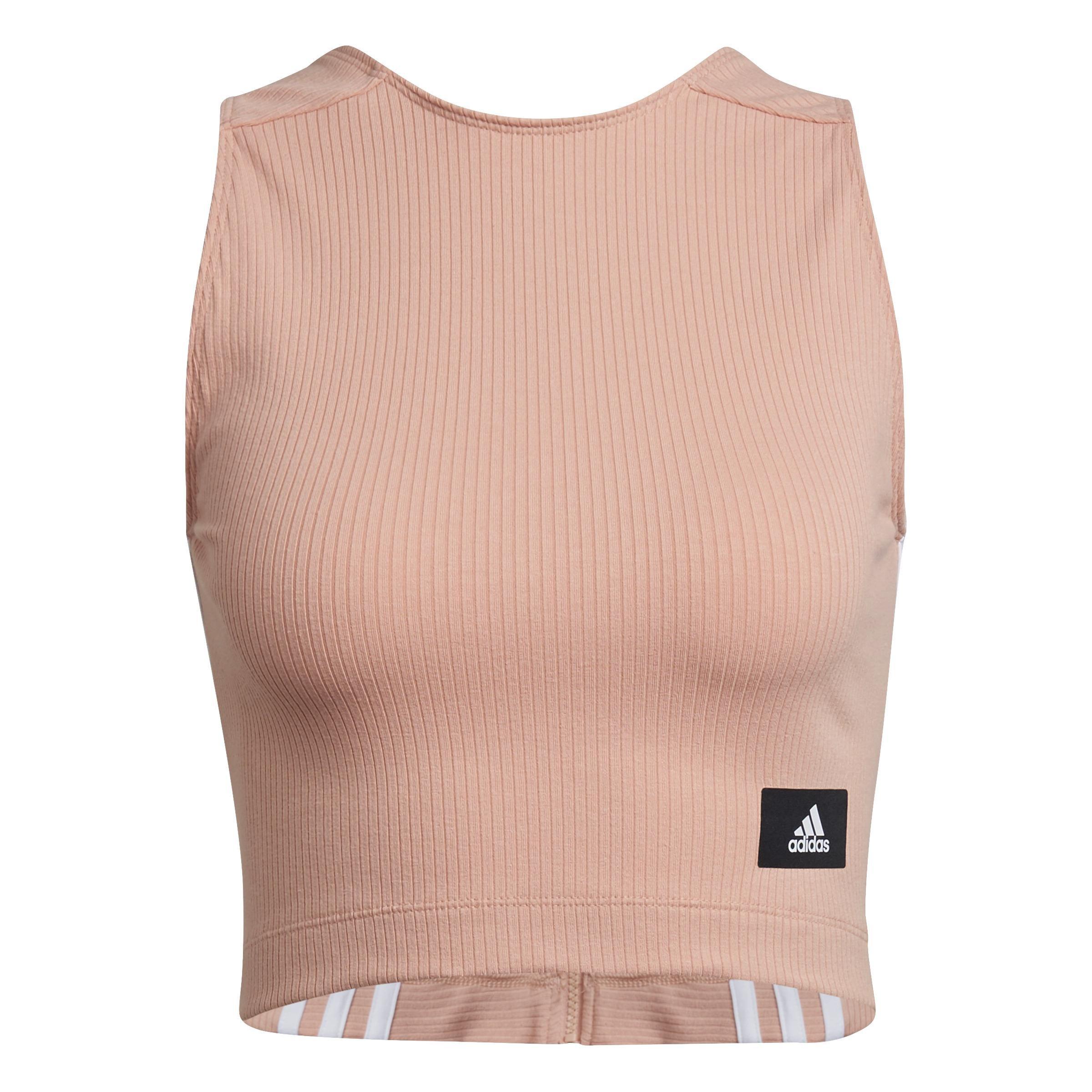 adidas Sportswear Cropped Ribbed Tank Top, Pink, A901_ONE, large image number 2