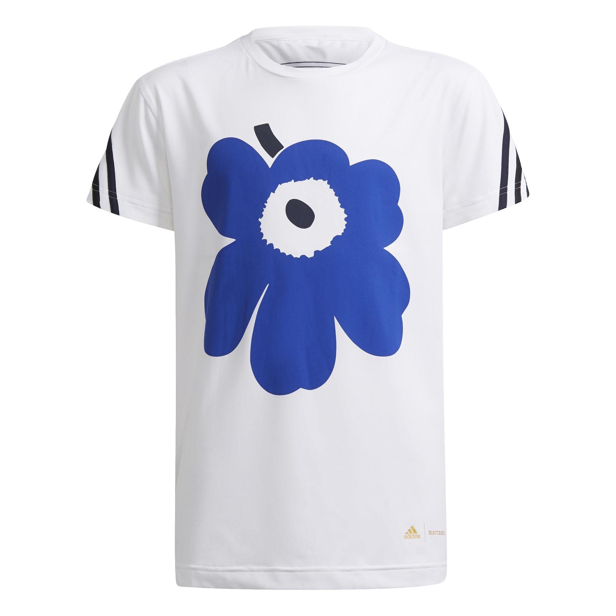 Kids Marimekko Primegreen Aeroready Training Loose 3-Stripes T-Shirt, White, A901_ONE, large image number 0