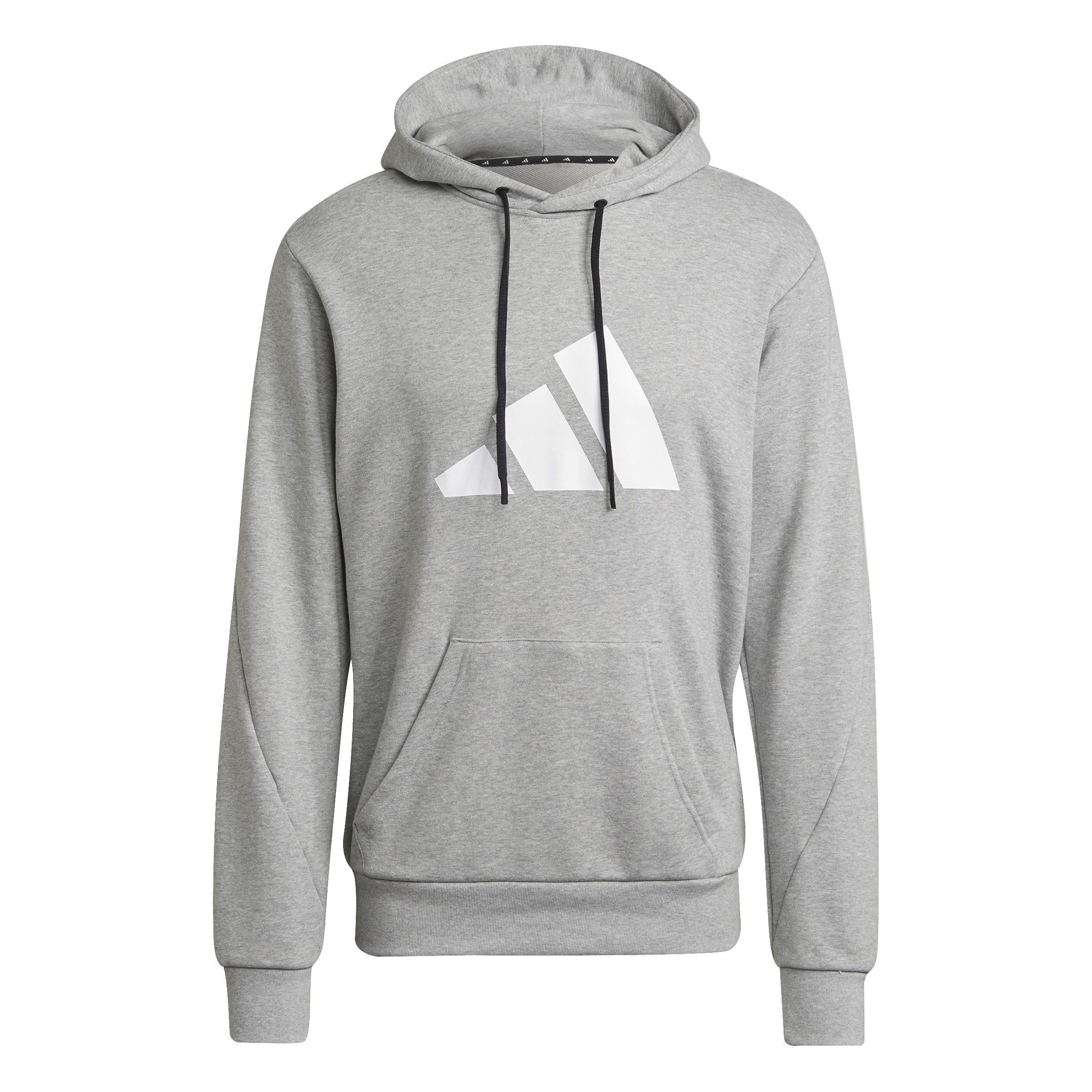 Grey adidas hoodie with black logo sale