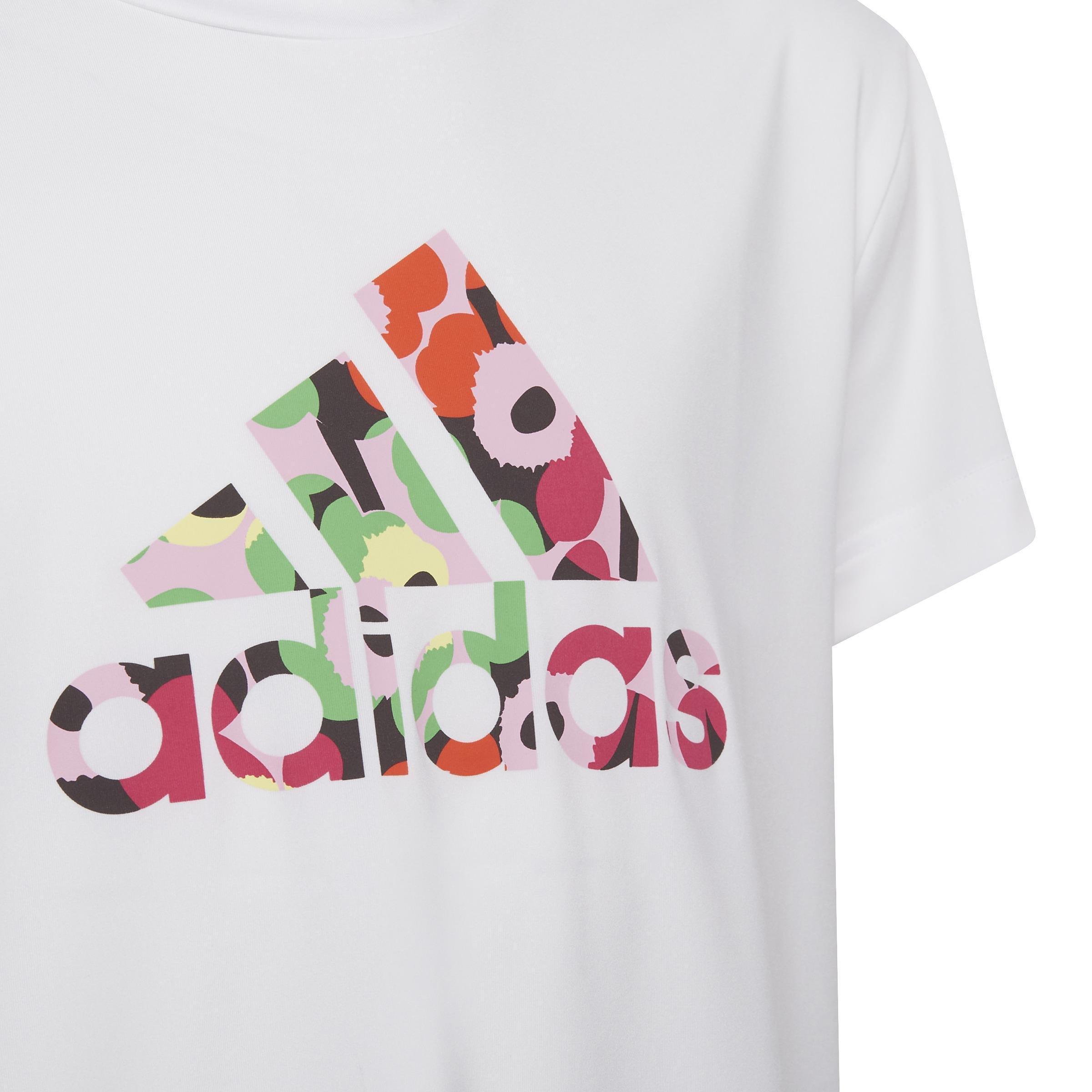 Kids Marimekko Aeroready Training Floral-Print T-Shirt, White, A901_ONE, large image number 7