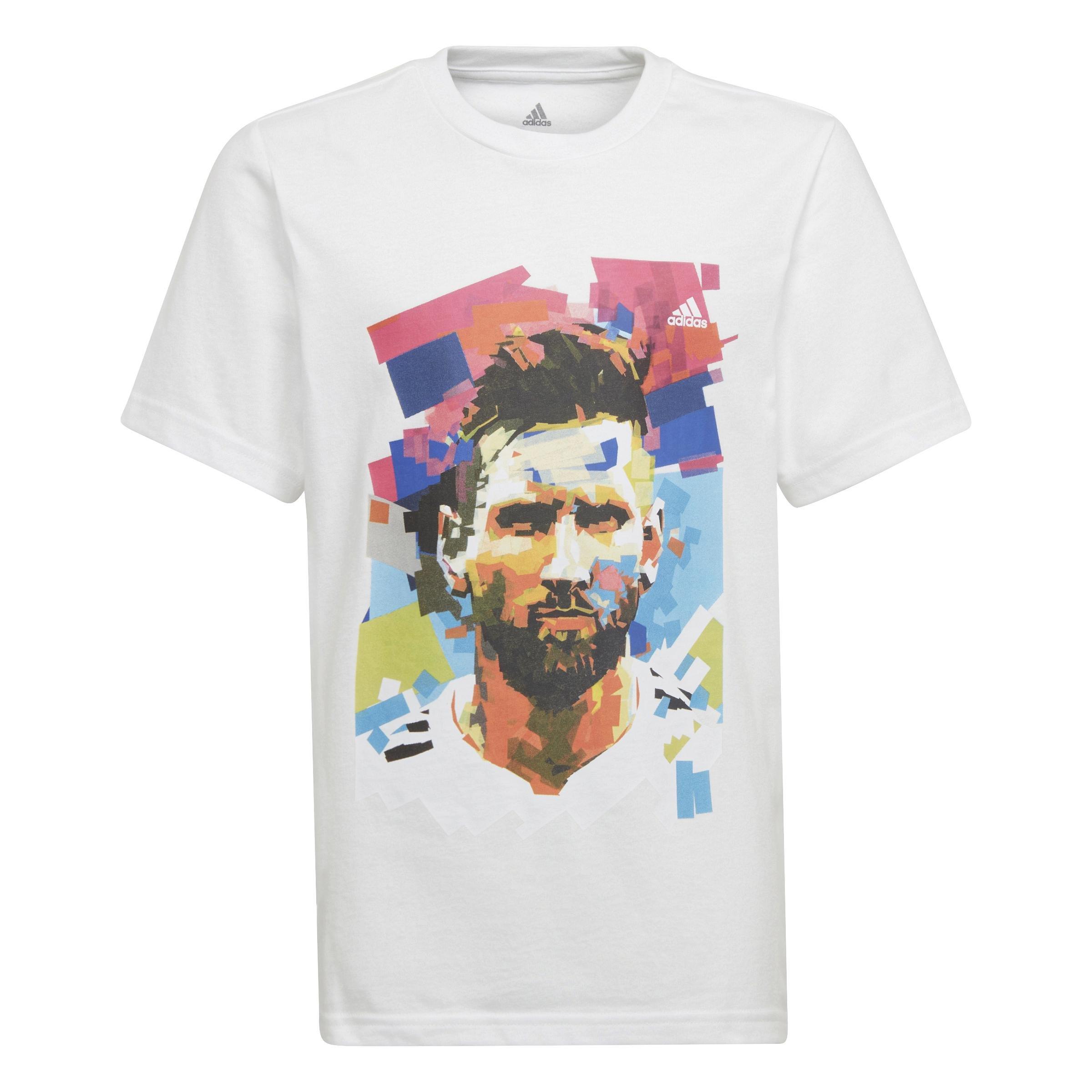 Kids Messi Football Graphic T-Shirt, White, , large image number 0