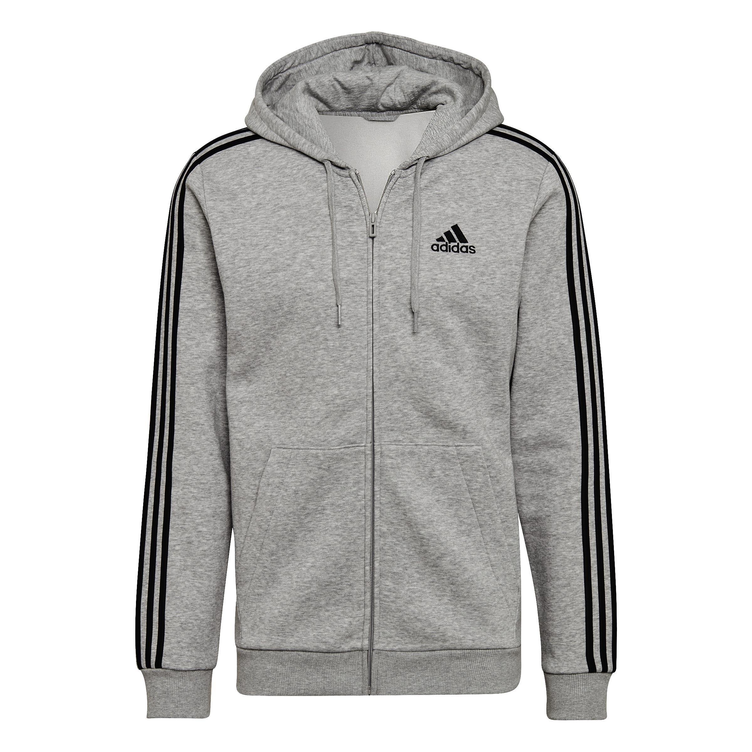 Essentials Fleece 3-Stripes Full-Zip Hoodie, Grey, , large image number 1