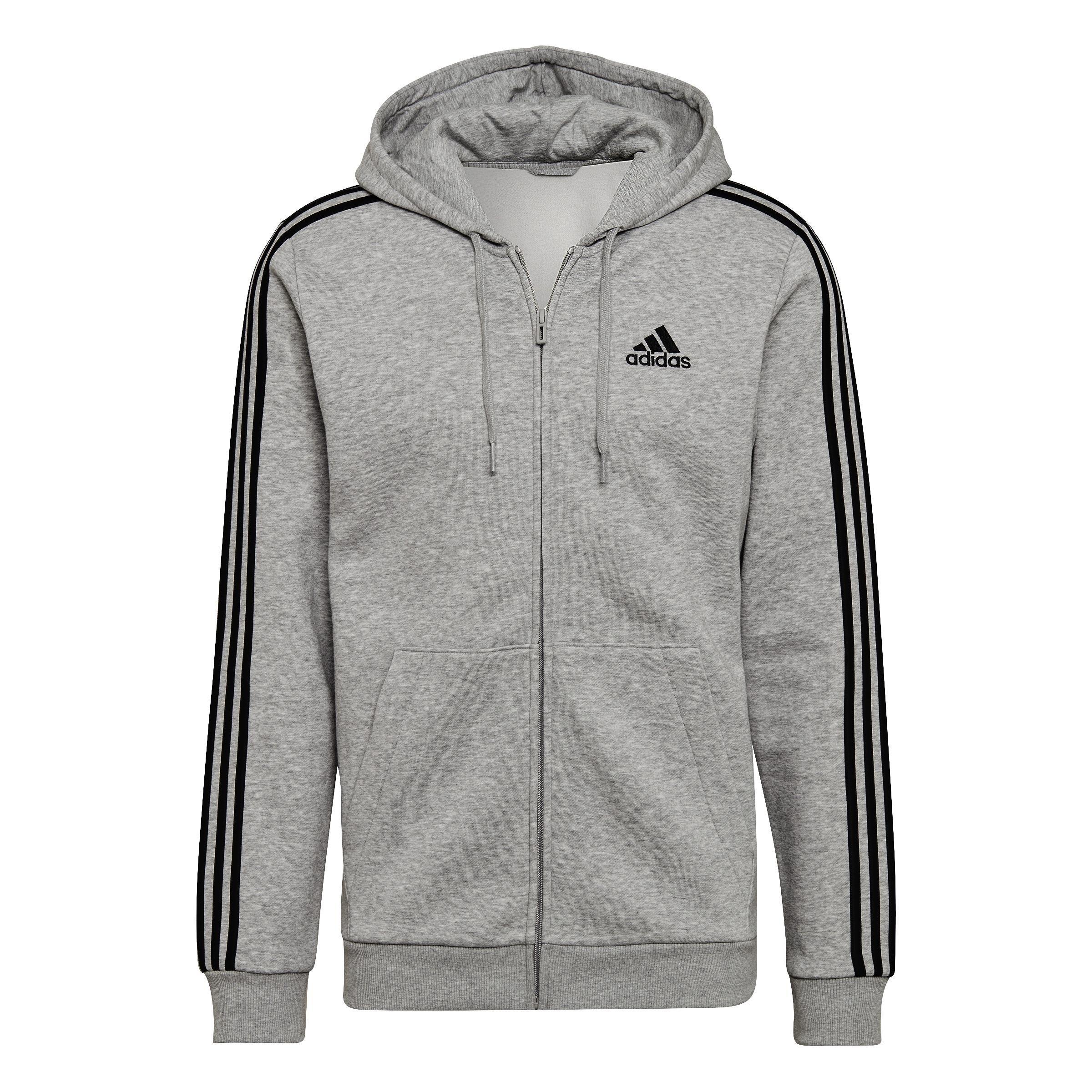 Essentials Fleece 3-Stripes Full-Zip Hoodie, Grey, A901_ONE, large image number 1