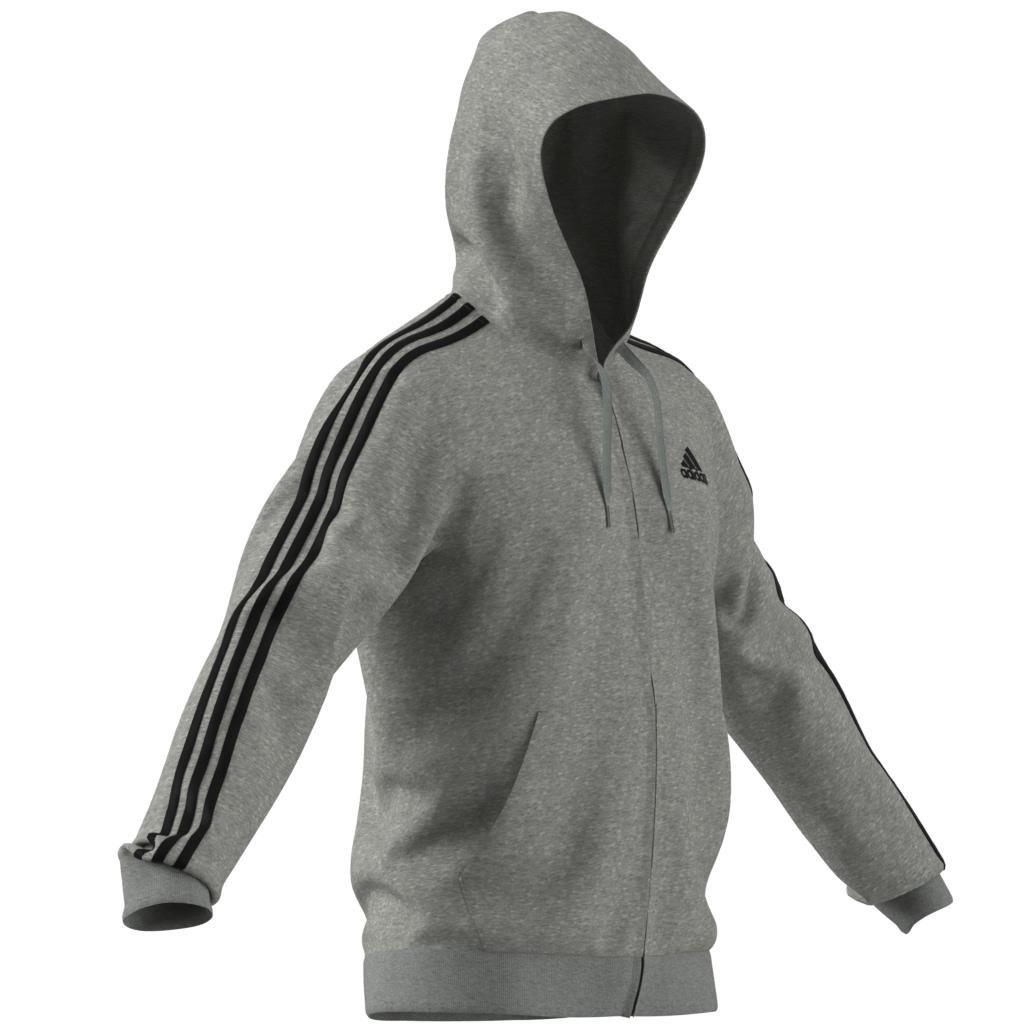 Essentials Fleece 3-Stripes Full-Zip Hoodie, Grey, A901_ONE, large image number 2