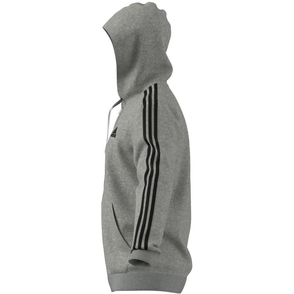 Essentials Fleece 3-Stripes Full-Zip Hoodie, Grey, , large image number 3
