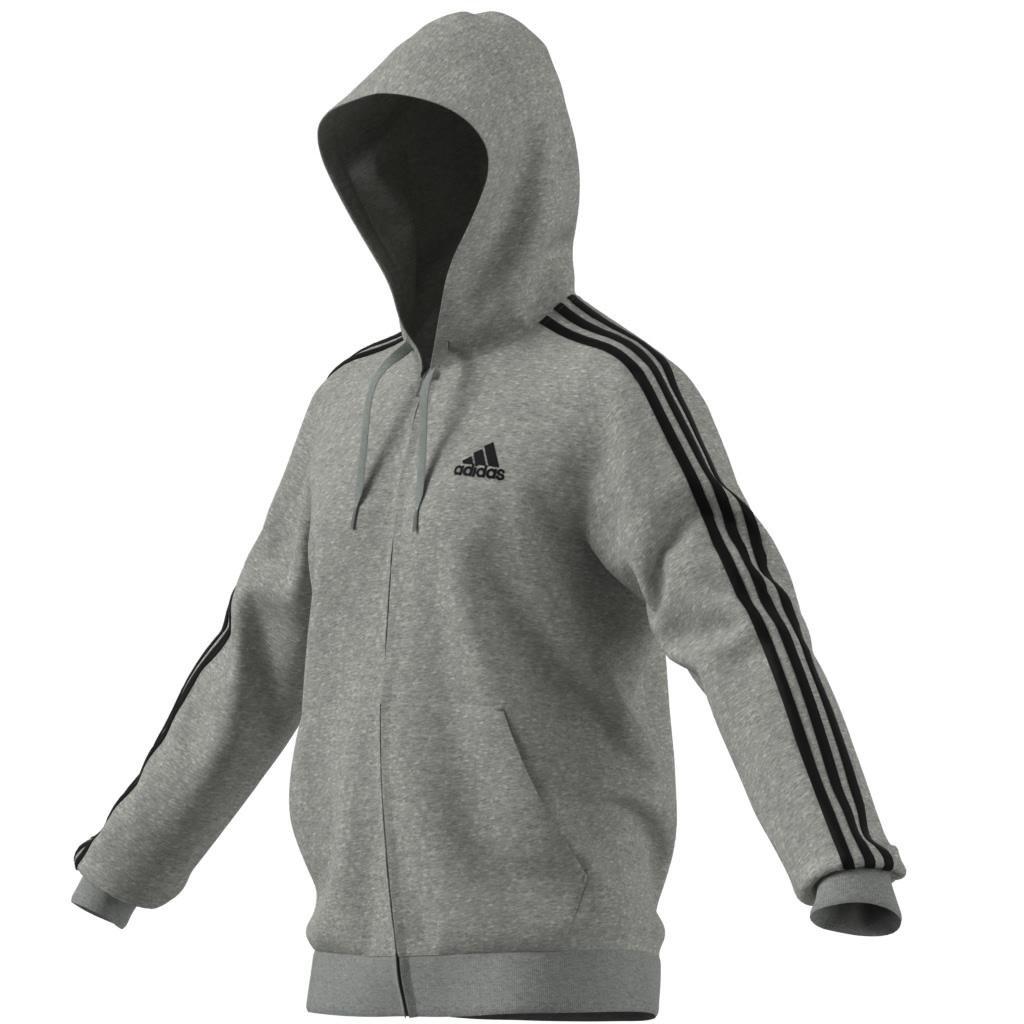 Essentials Fleece 3-Stripes Full-Zip Hoodie, Grey, , large image number 4