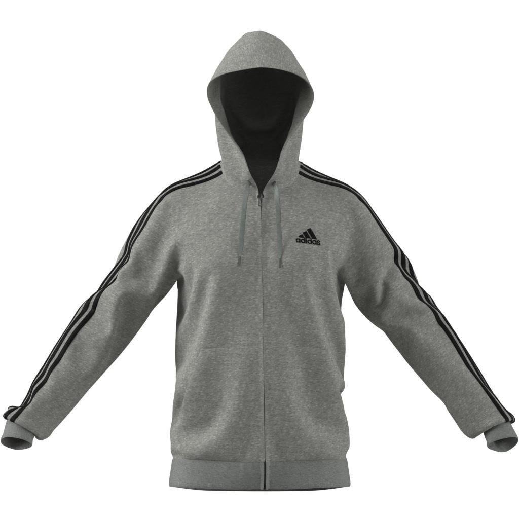 Essentials Fleece 3-Stripes Full-Zip Hoodie, Grey, , large image number 5