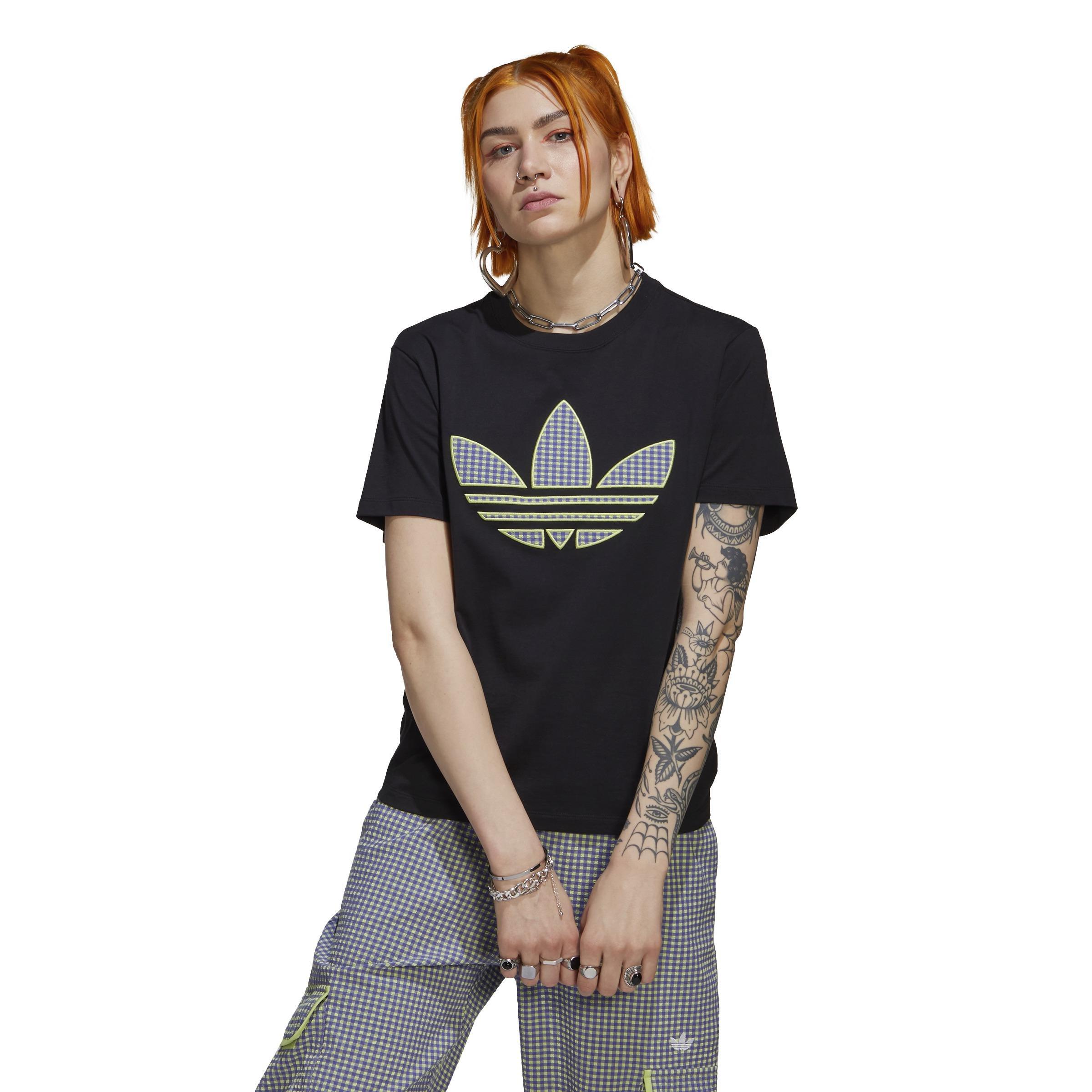 T-Shirt With Trefoil Application, Black, A901_ONE, large image number 1