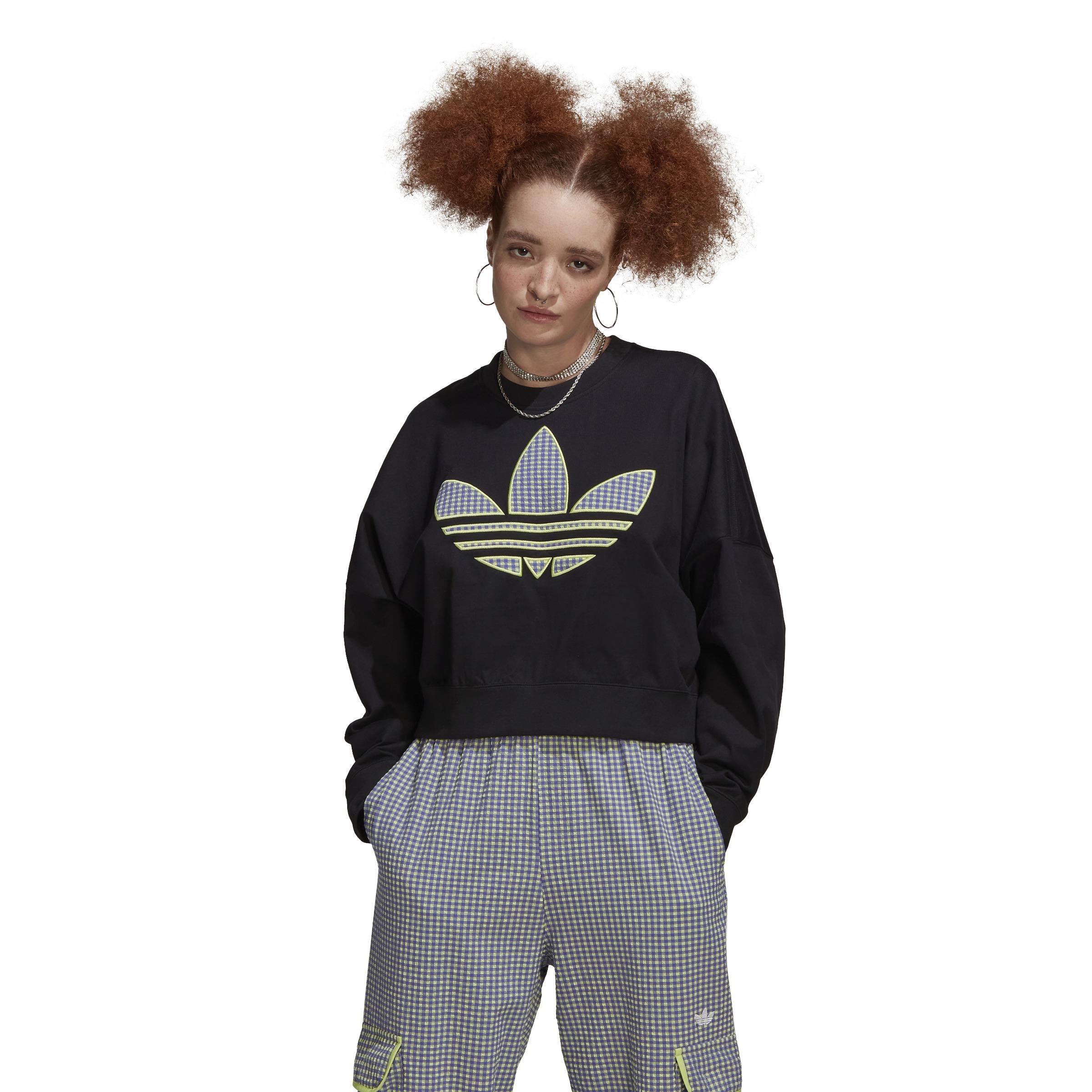 Loose Sweatshirt With Trefoil Application, Black, A901_ONE, large image number 1
