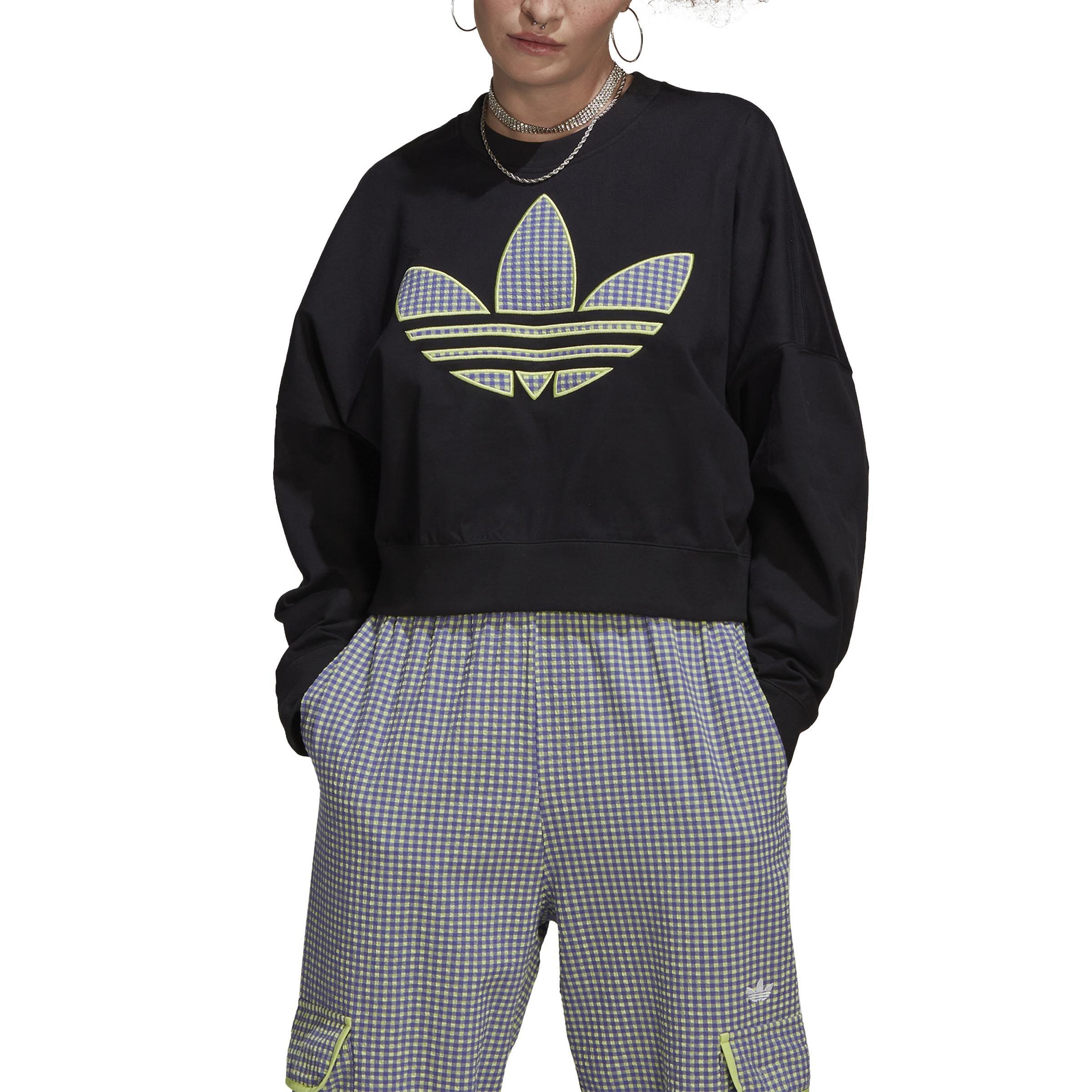 Loose Sweatshirt With Trefoil Application, Black, A901_ONE, large image number 3